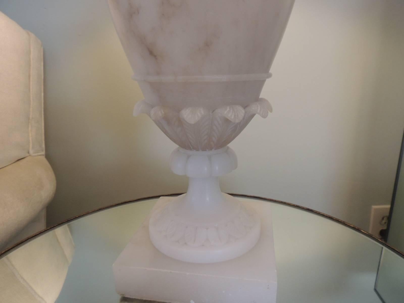 Victorian Tall Alabaster Table Lamp in Grey and White