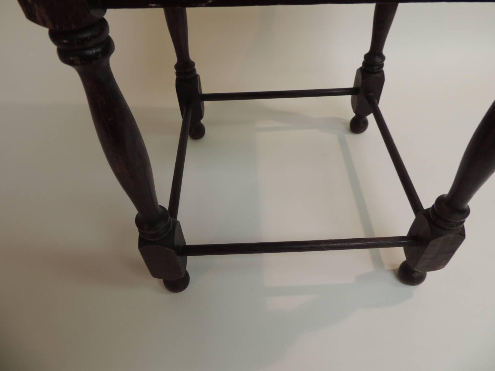 English Antique Square Milking Stool with Turned Wood Legs