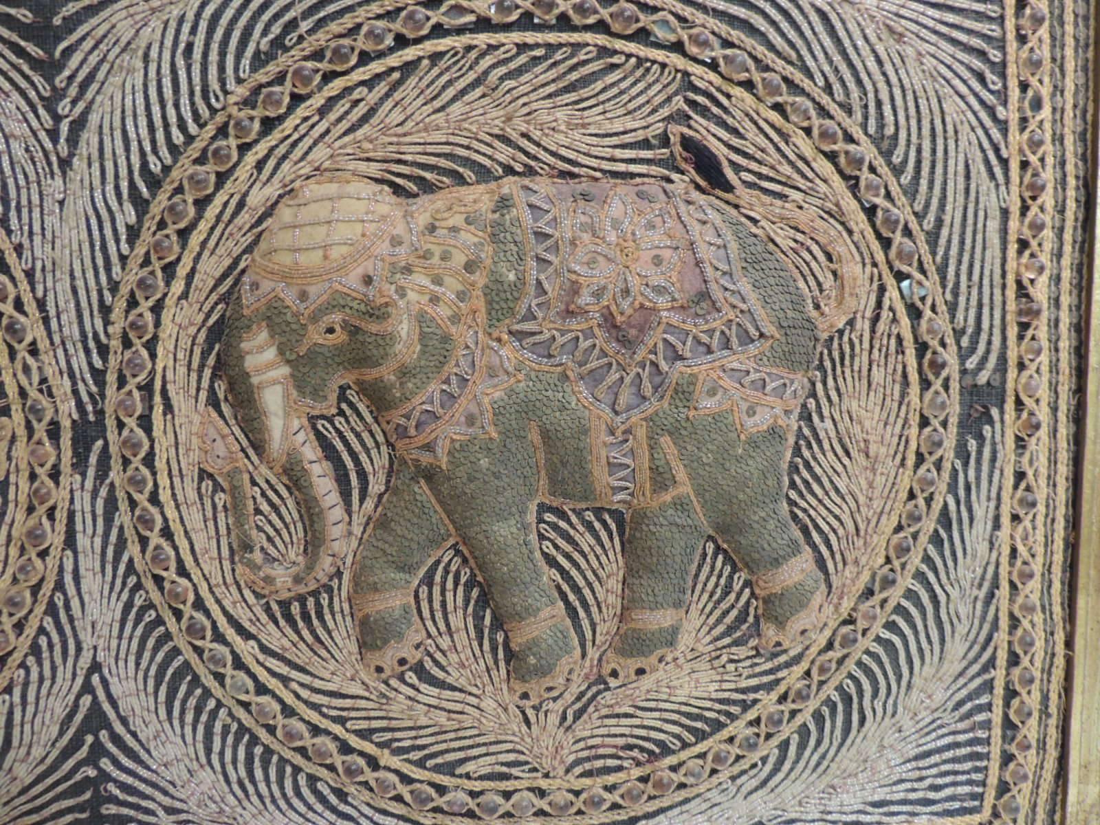 Vintage Framed Indian Elephants Embroidery Wall Tapestry at 1stDibs ...