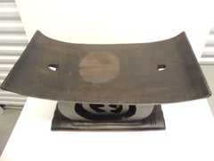 Vintage Ashanti Hand-Carved African Wood Black Low Bench