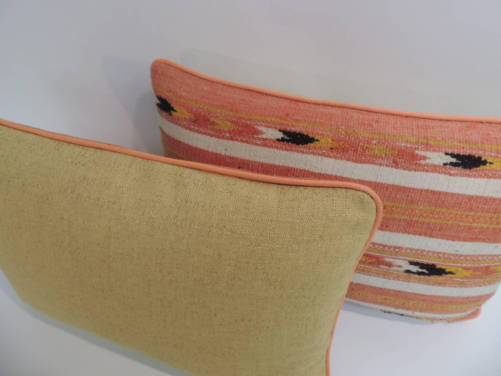 Hand-Crafted Pair of 19th Century Orange and Yellow Turkish Woven Lumbar Decorative Pillows