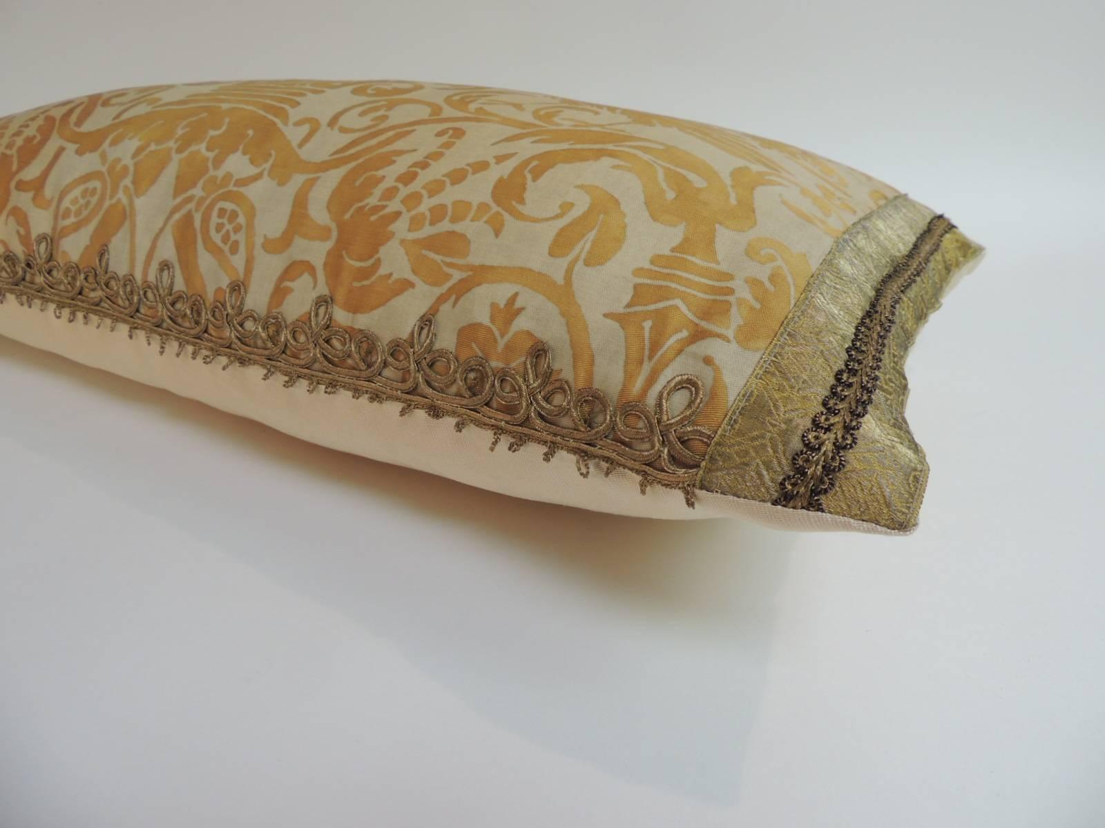 Baroque Vintage Yellow Fortuny Uccelli Bolster Decorative Pillow