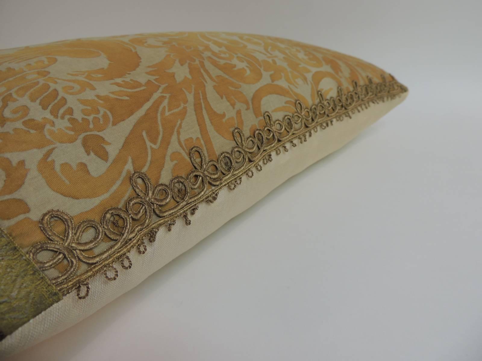 Italian Vintage Yellow Fortuny Uccelli Bolster Decorative Pillow