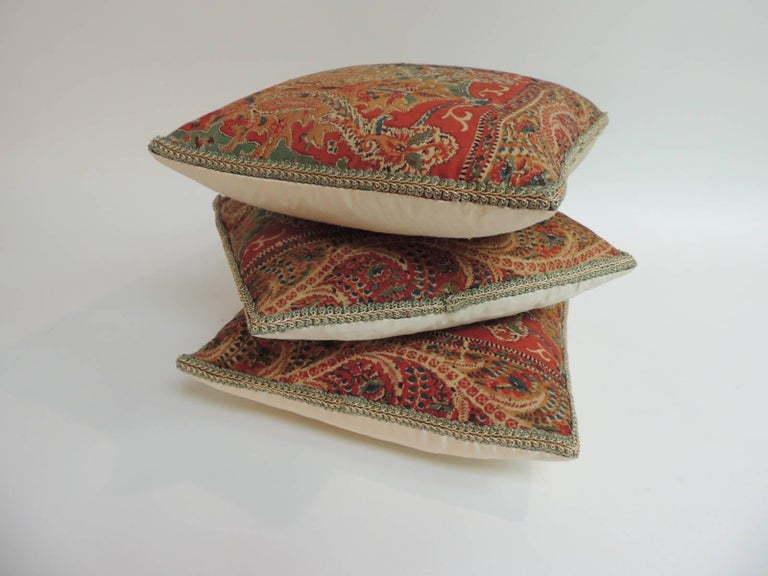 Petite Kashmir Paisley Indian Silk Red Textile Decorative Pillows For