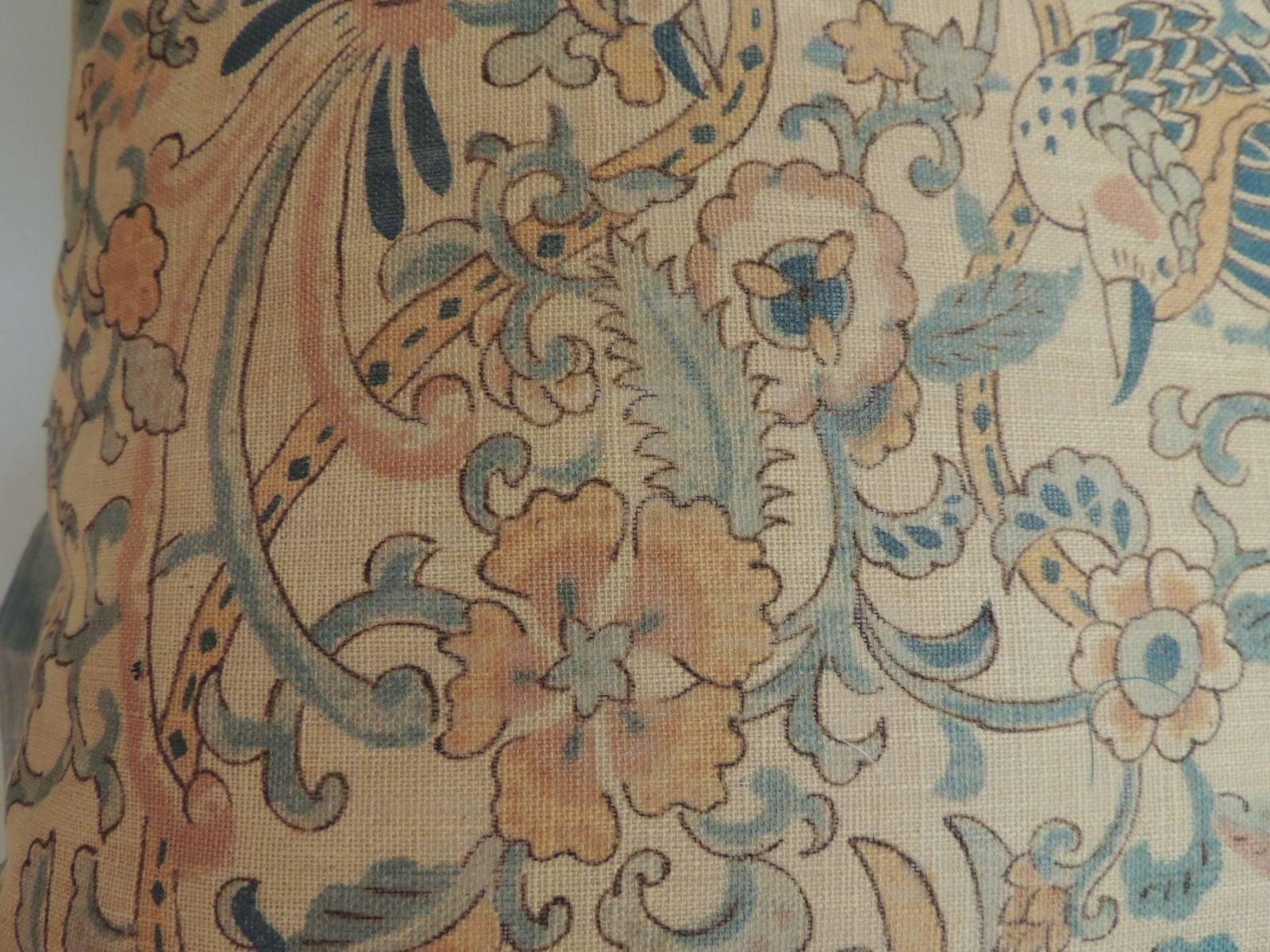 European Pair of 19th Century Arts & Crafts English Printed Linen Decorative Pillows