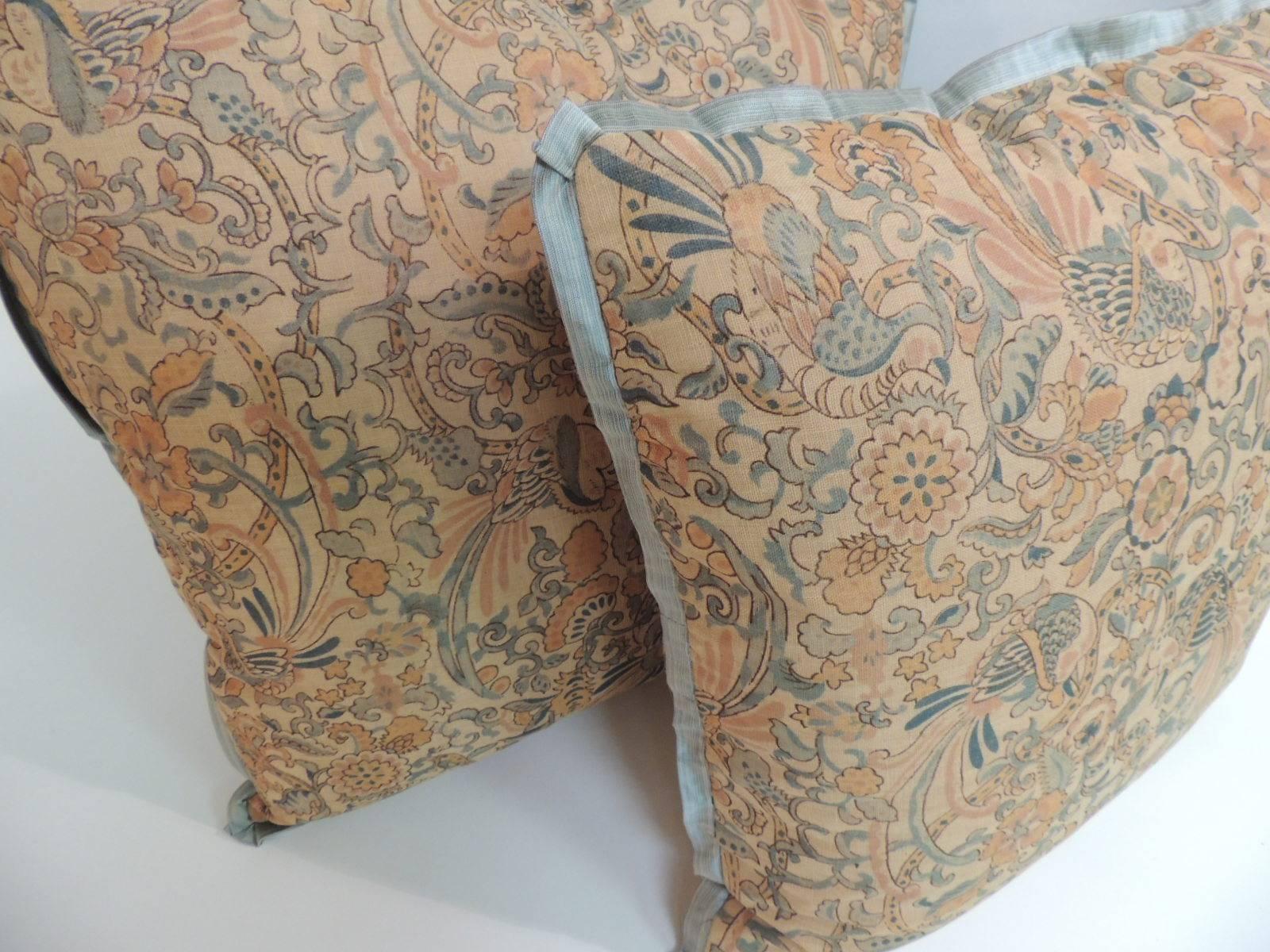 Hand-Crafted Pair of 19th Century Arts & Crafts English Printed Linen Decorative Pillows