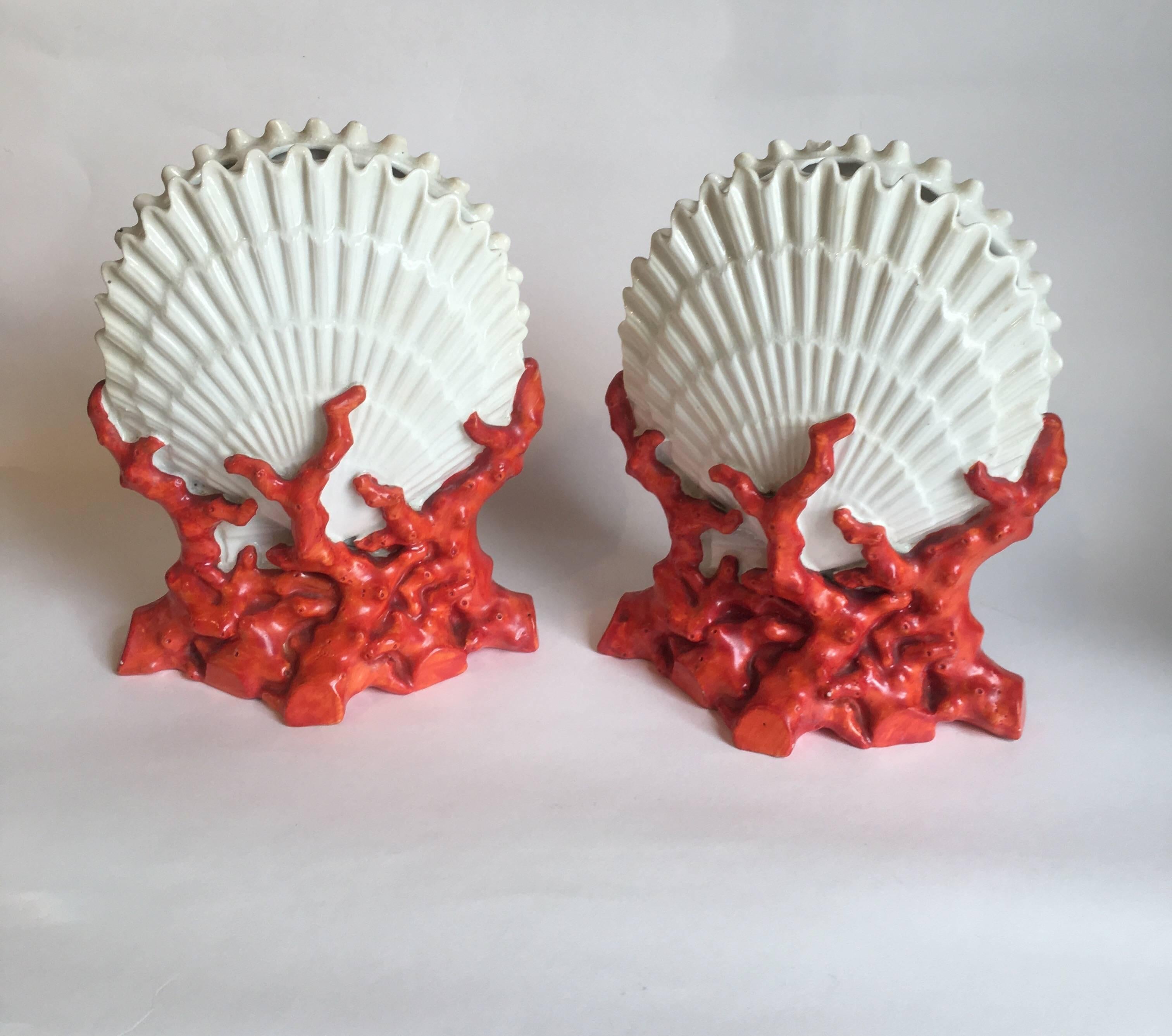 English Porcelain Staffordshire Shell and Coral Form Bough Pots and Candlesticks For Sale