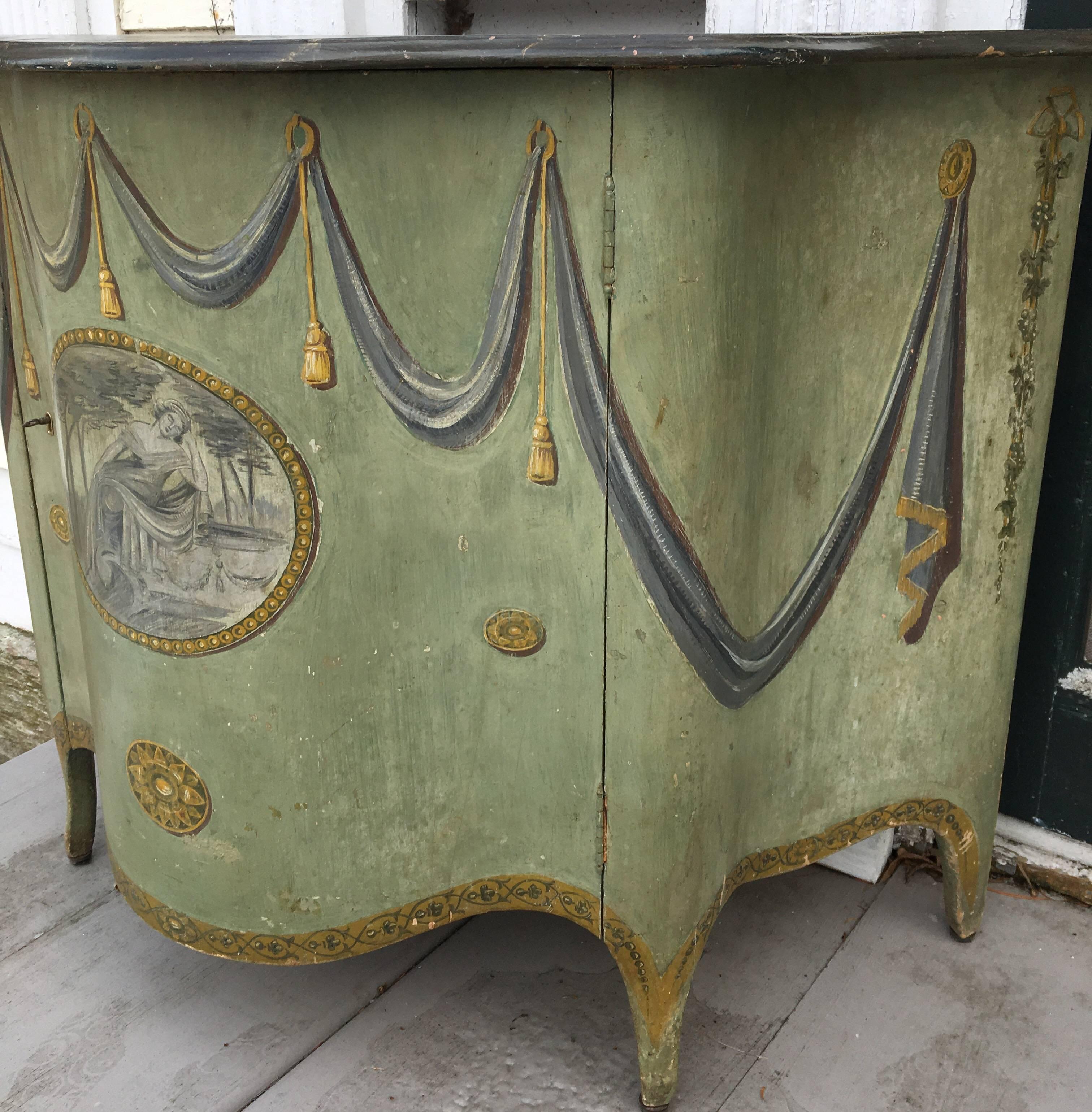 Hand-Painted George III-Style Painted Side Cabinet