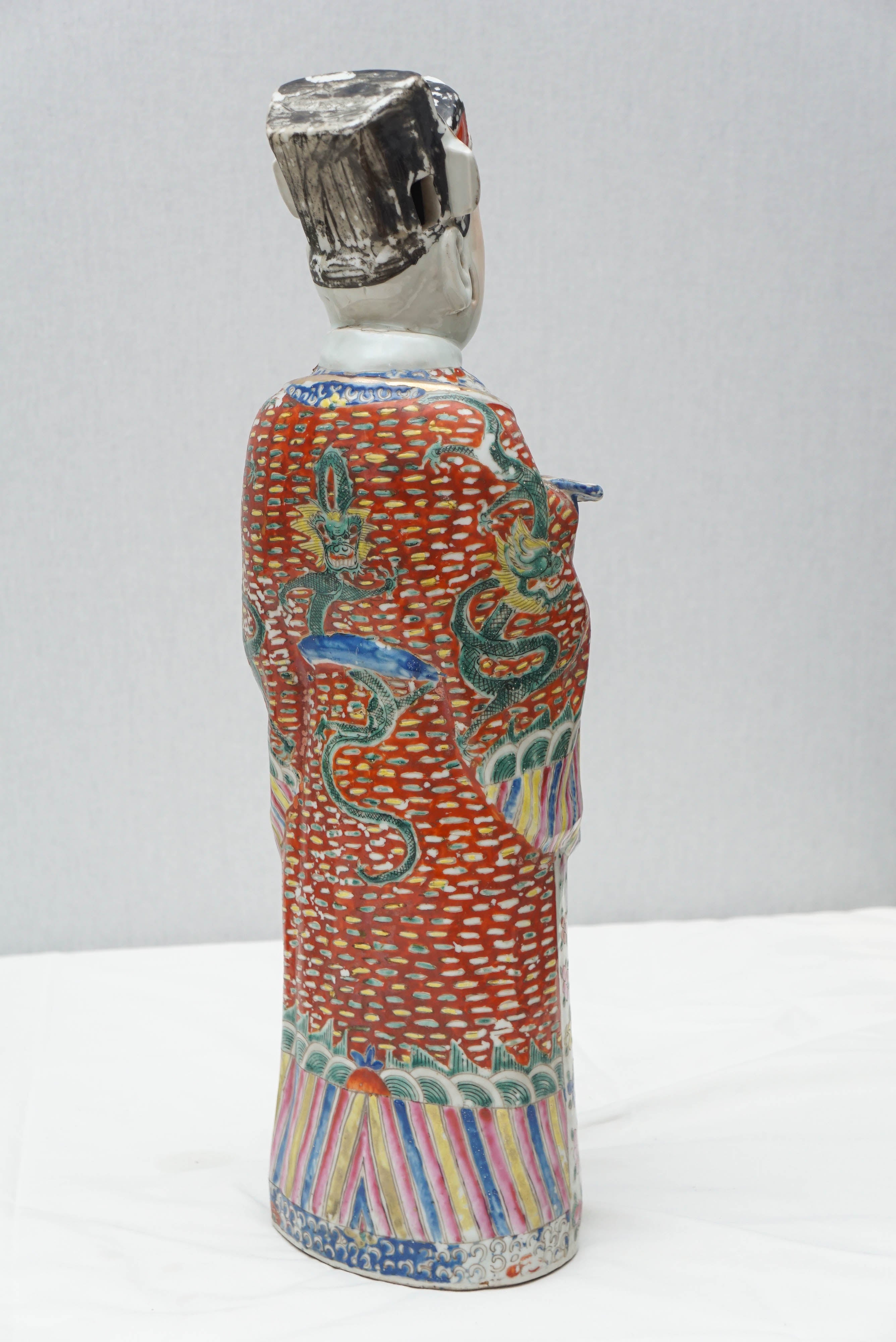 20th Century Three Chinese God Porcelain Figures, Prosperity, Longevity and Happiness