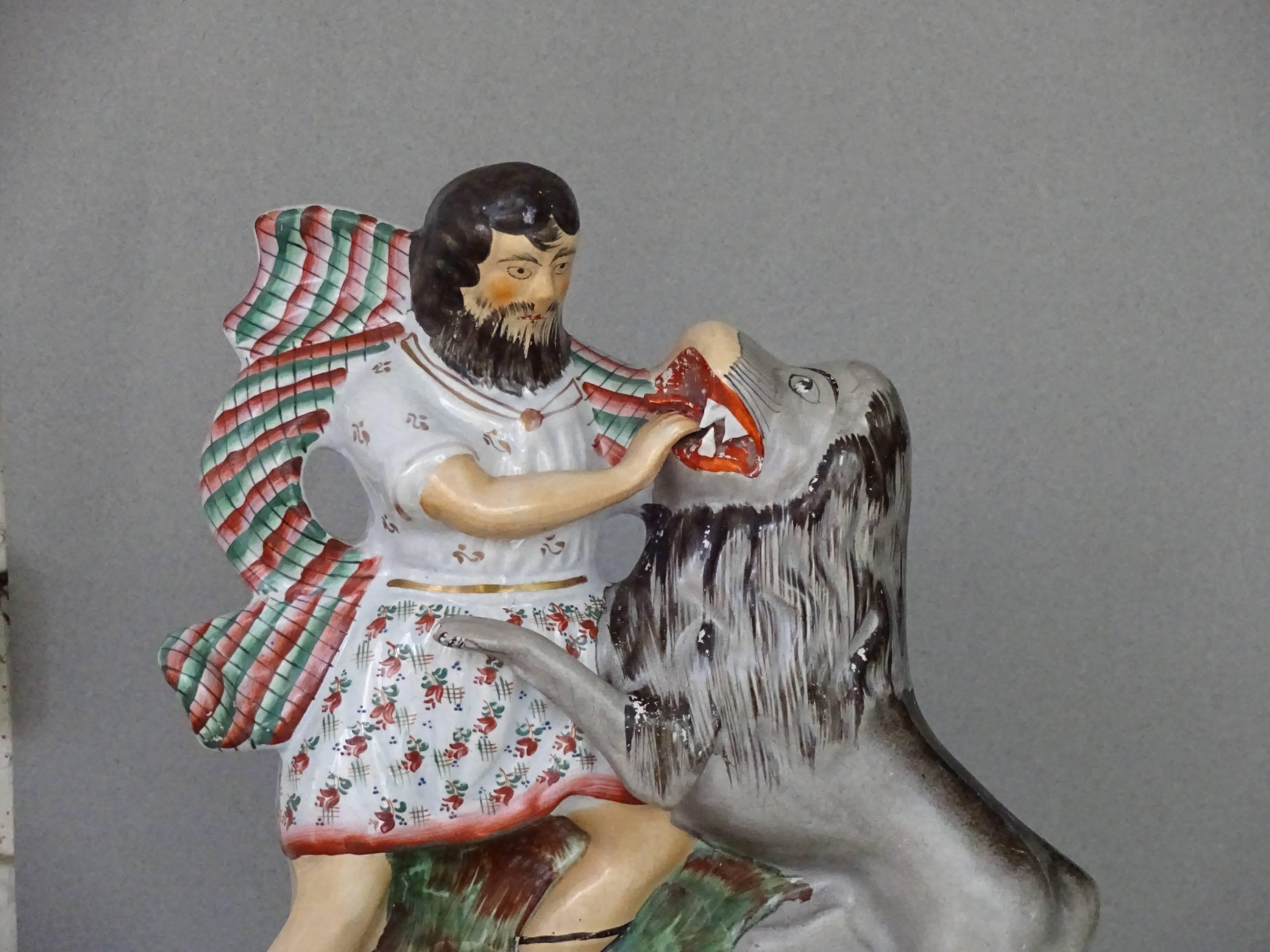 Porcelain Staffordshire Figure of Hercules and the Nemean Lion In Good Condition For Sale In Hudson, NY