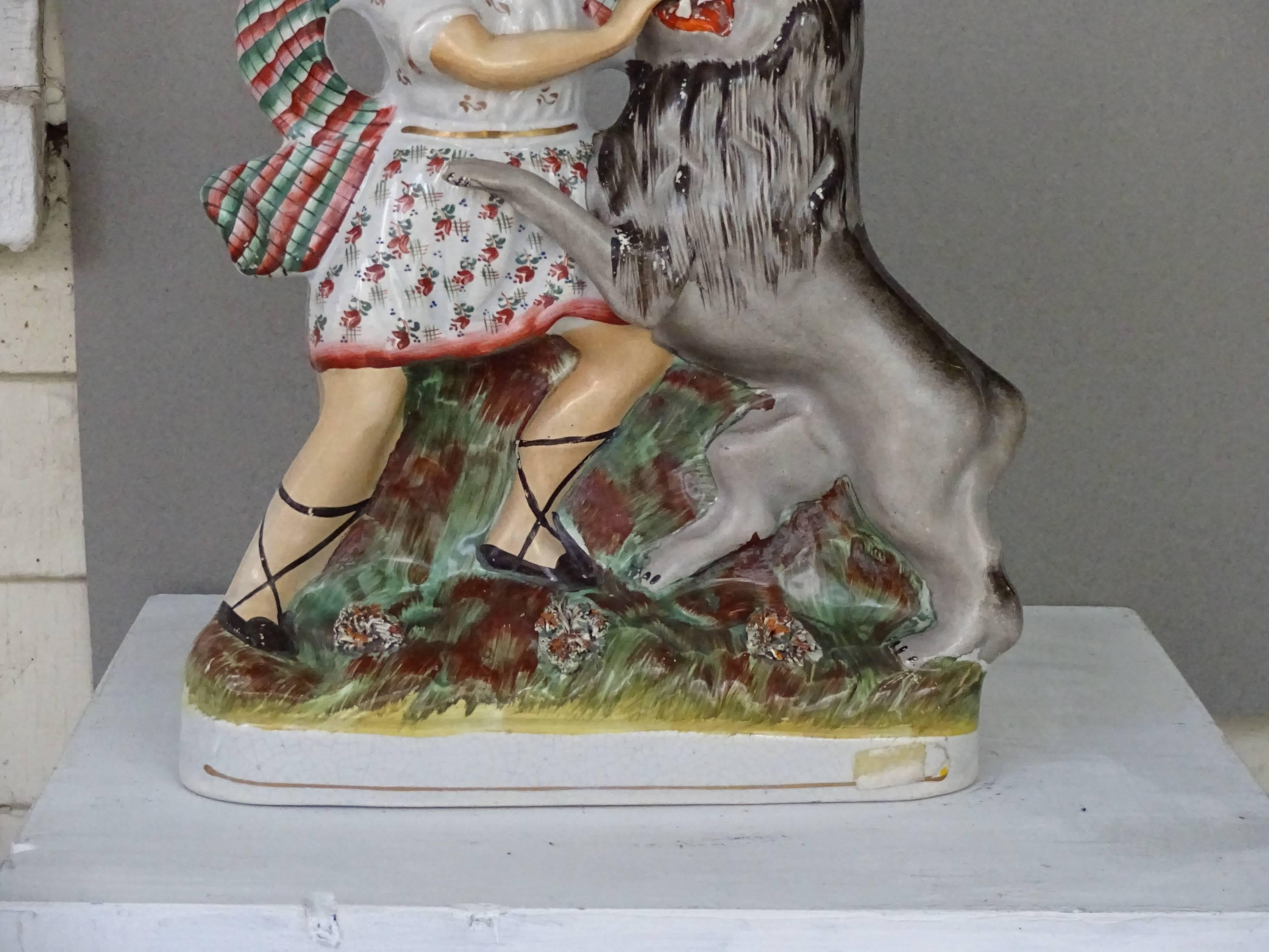 19th Century Porcelain Staffordshire Figure of Hercules and the Nemean Lion For Sale