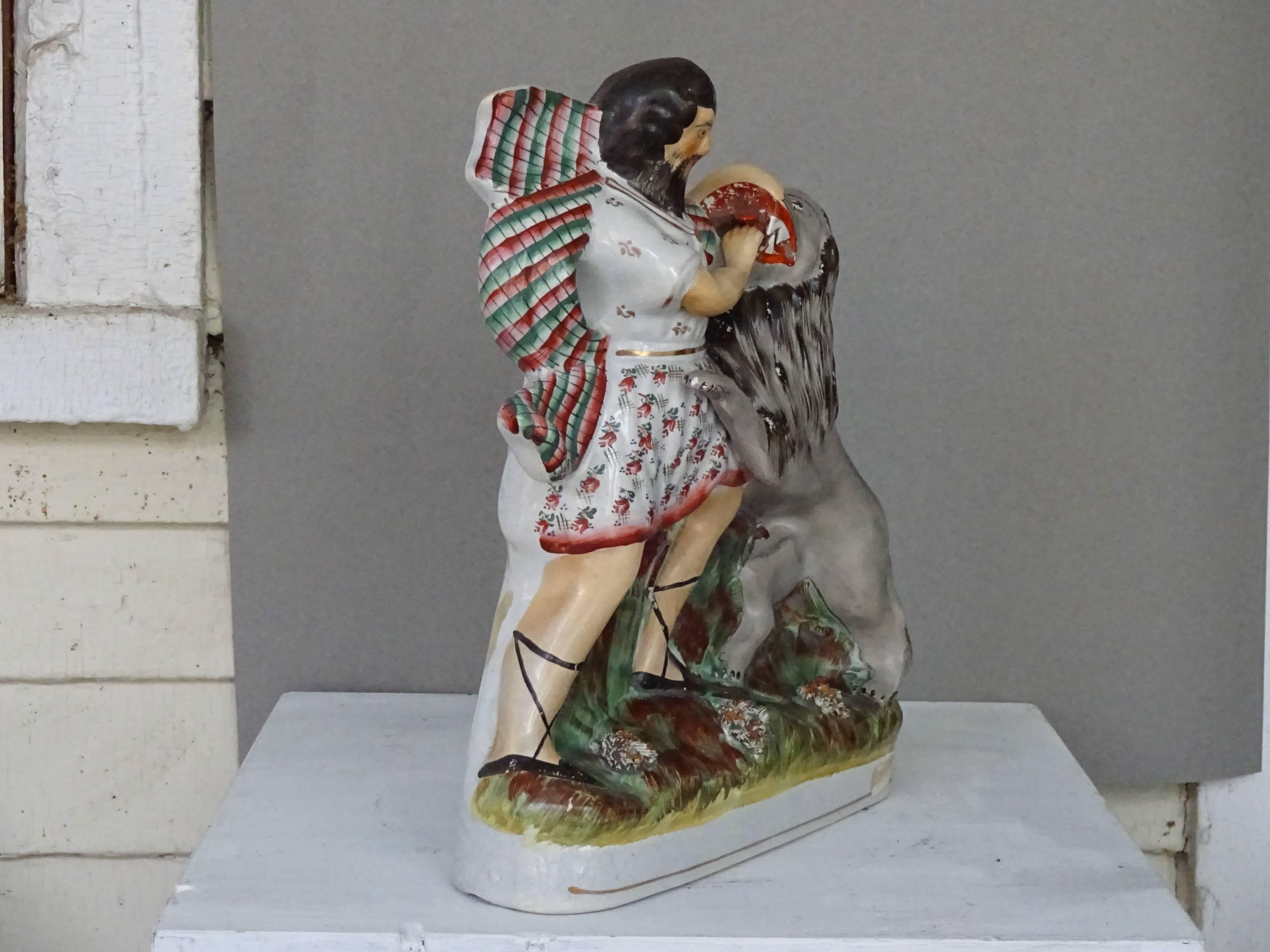 Victorian Porcelain Staffordshire Figure of Hercules and the Nemean Lion For Sale