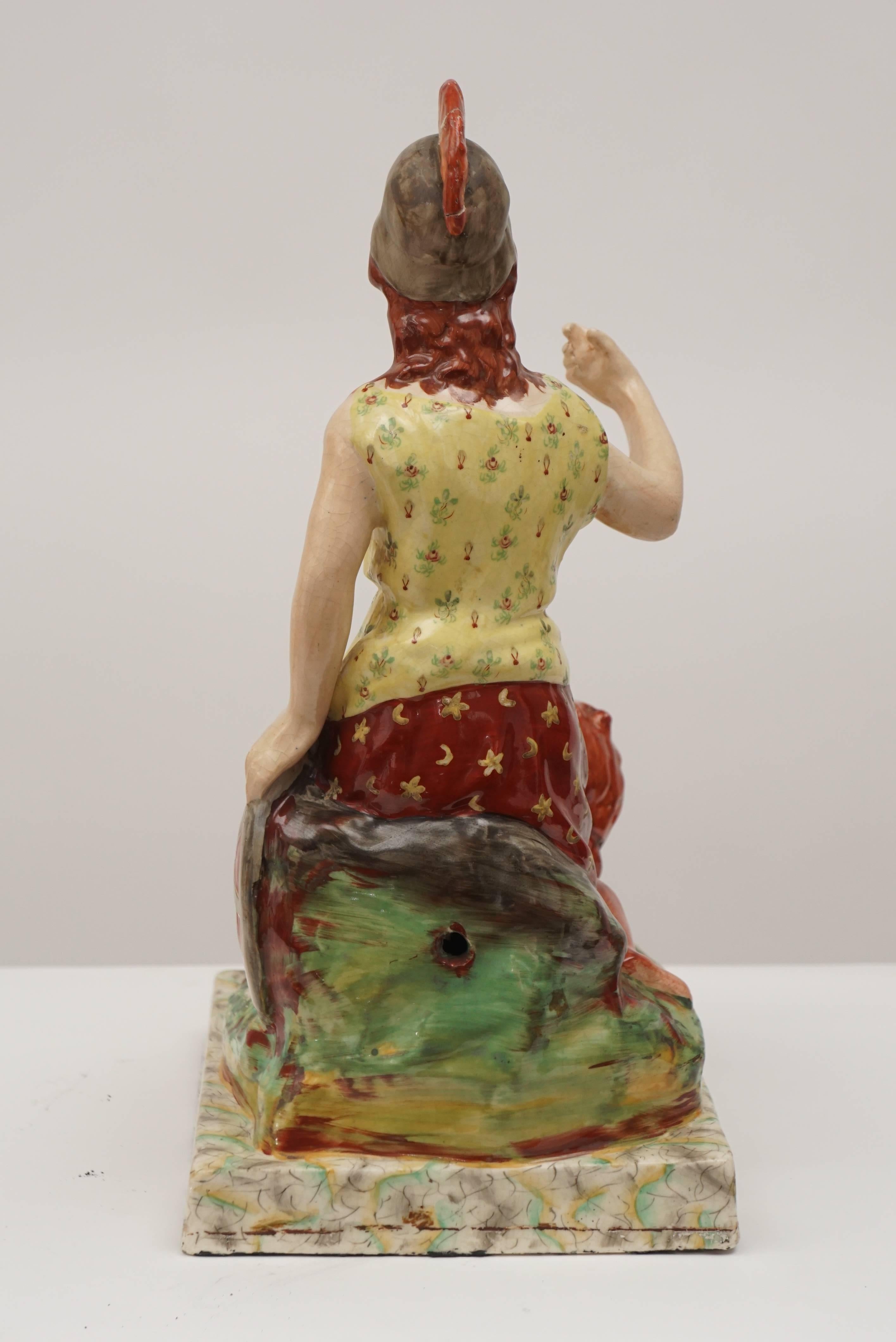 Seated Staffordshire Pottery Figure of Britannia In Excellent Condition For Sale In Hudson, NY