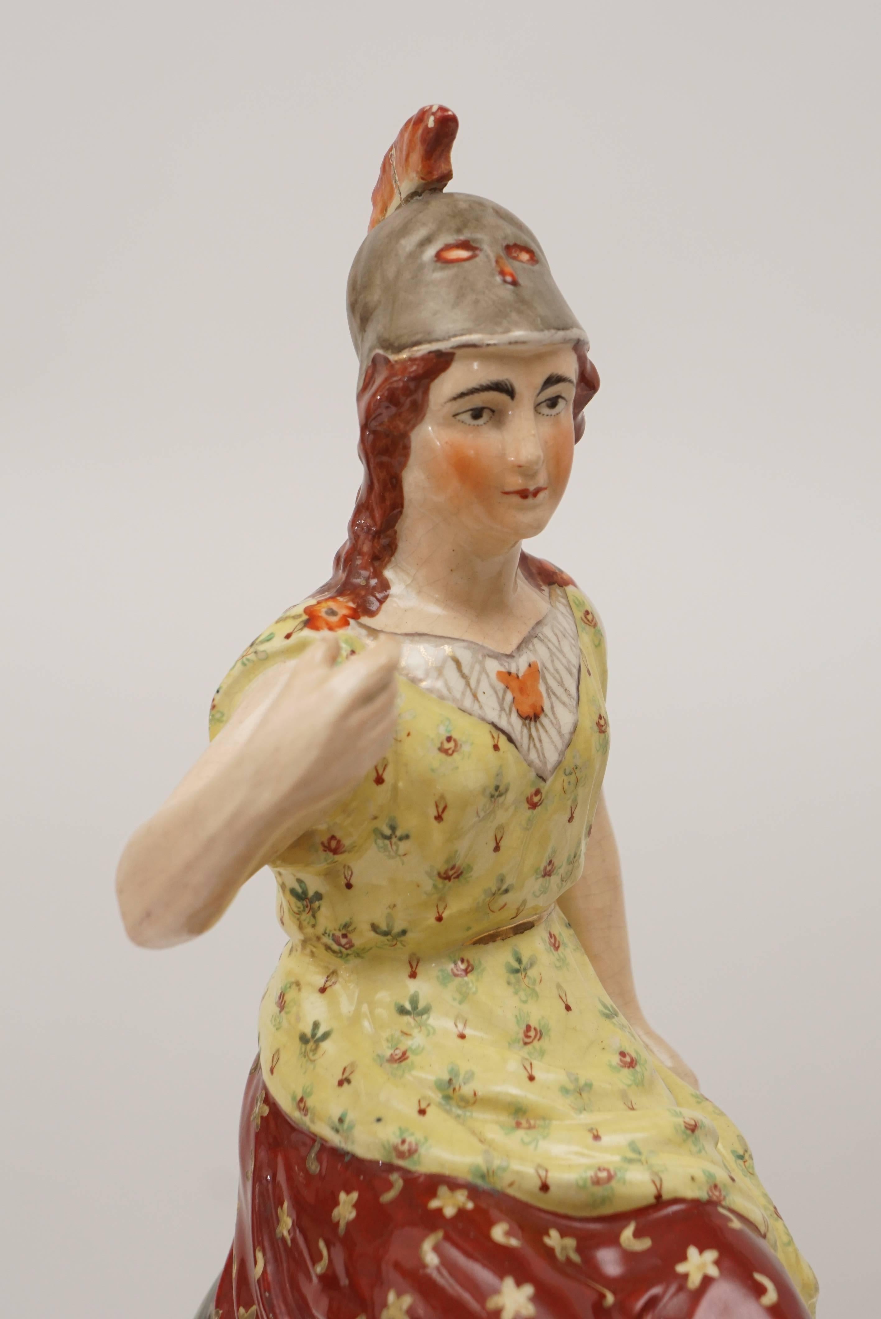 19th Century Seated Staffordshire Pottery Figure of Britannia For Sale