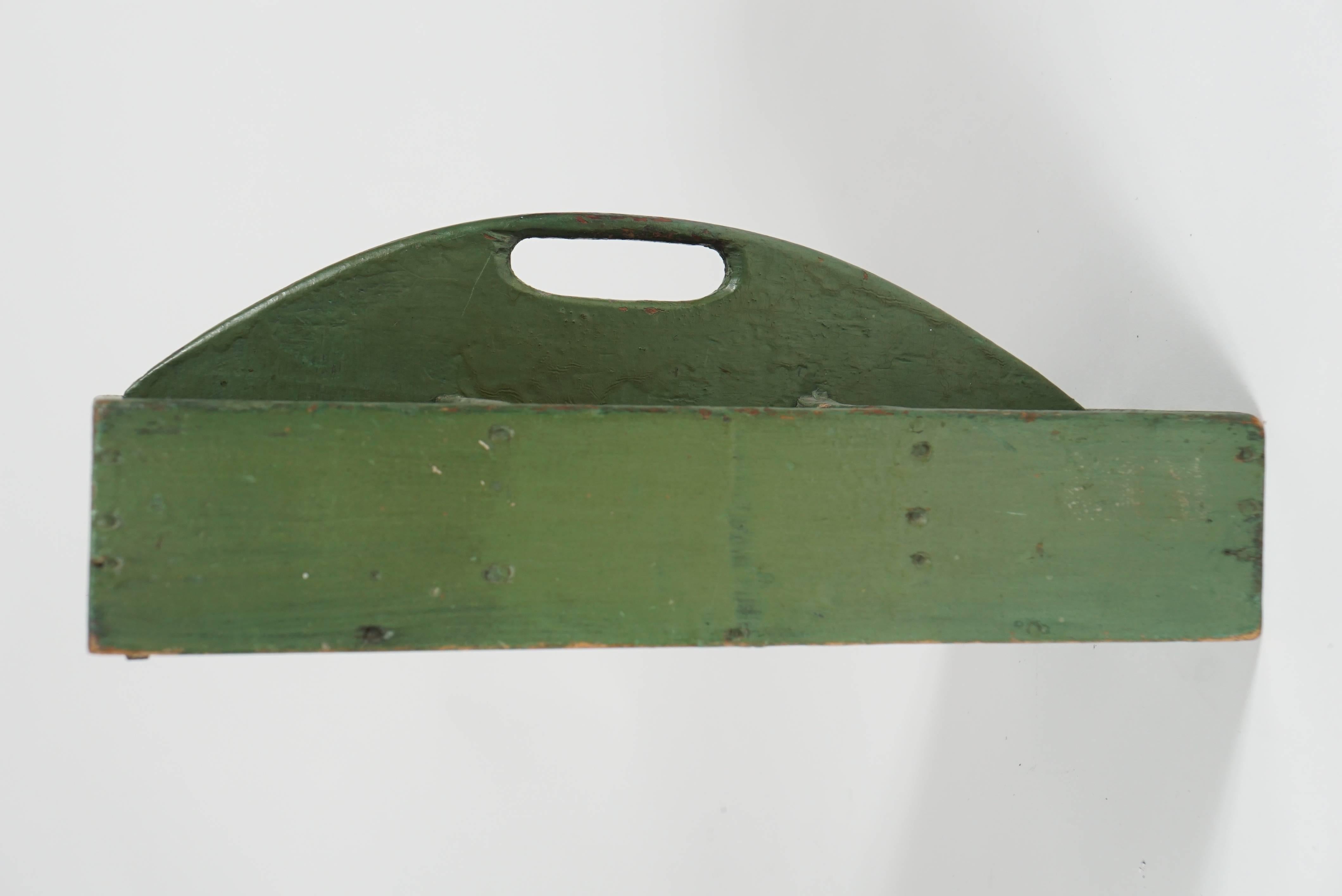 Painted Small Green Tool Box or Hanging Shelf For Sale
