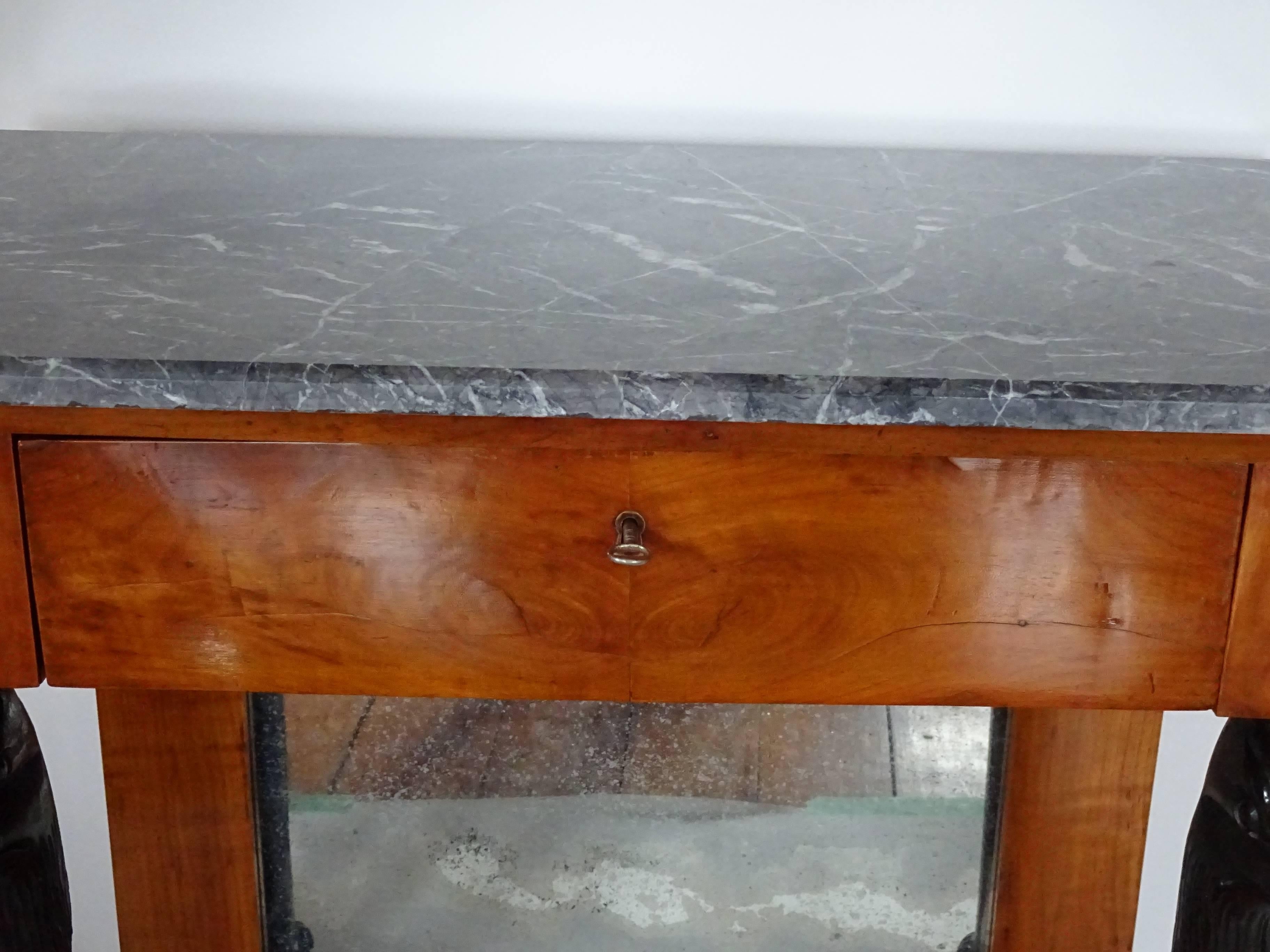 Empire Walnut and Ebonized Console Table For Sale 2