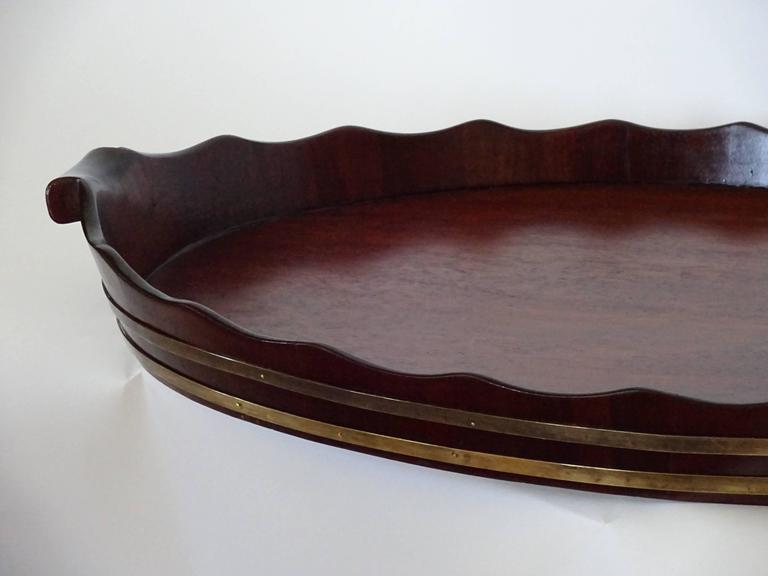 Large III Oval Mahogany Tray with Fluted Edge For Sale at 1stdibs