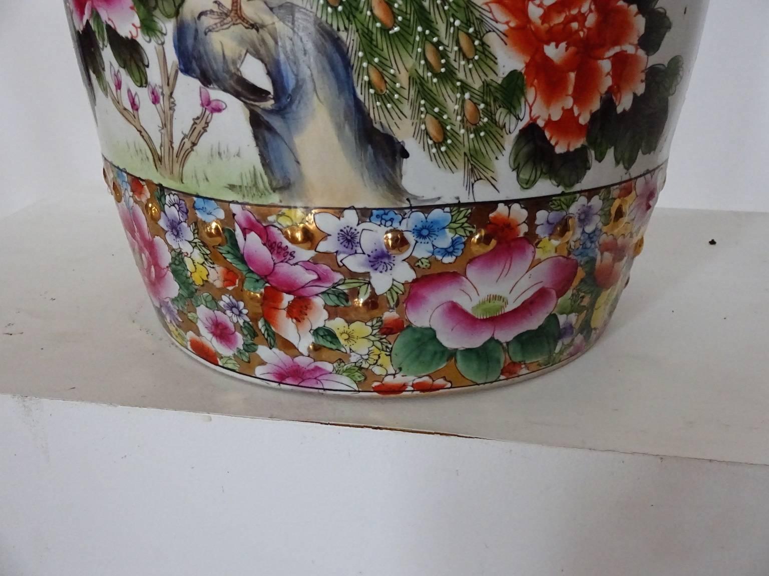 Glazed Colorful Chinese Porcelain Garden Seat with Peacock