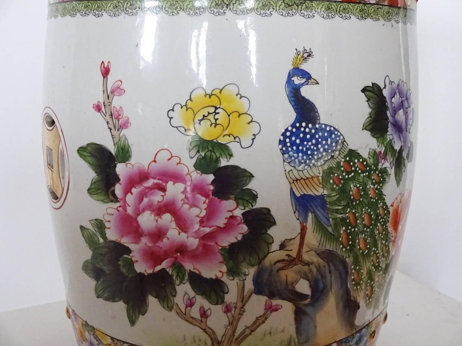 Ceramic Colorful Chinese Porcelain Garden Seat with Peacock