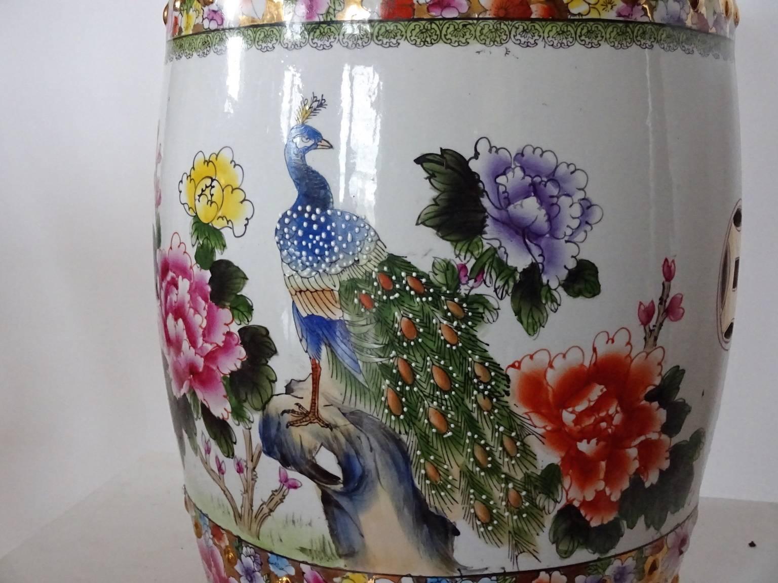 Colorful Chinese Porcelain Garden Seat with Peacock 1