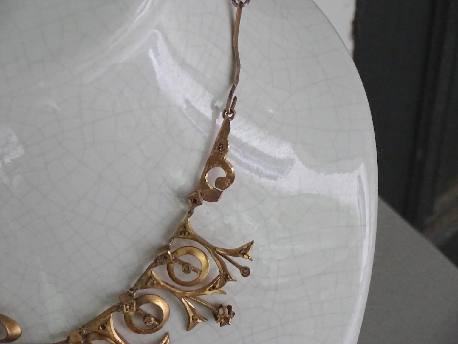 Late 19th Century Ottoman Period Brass and Paste Diamond Necklace In Excellent Condition In Hudson, NY