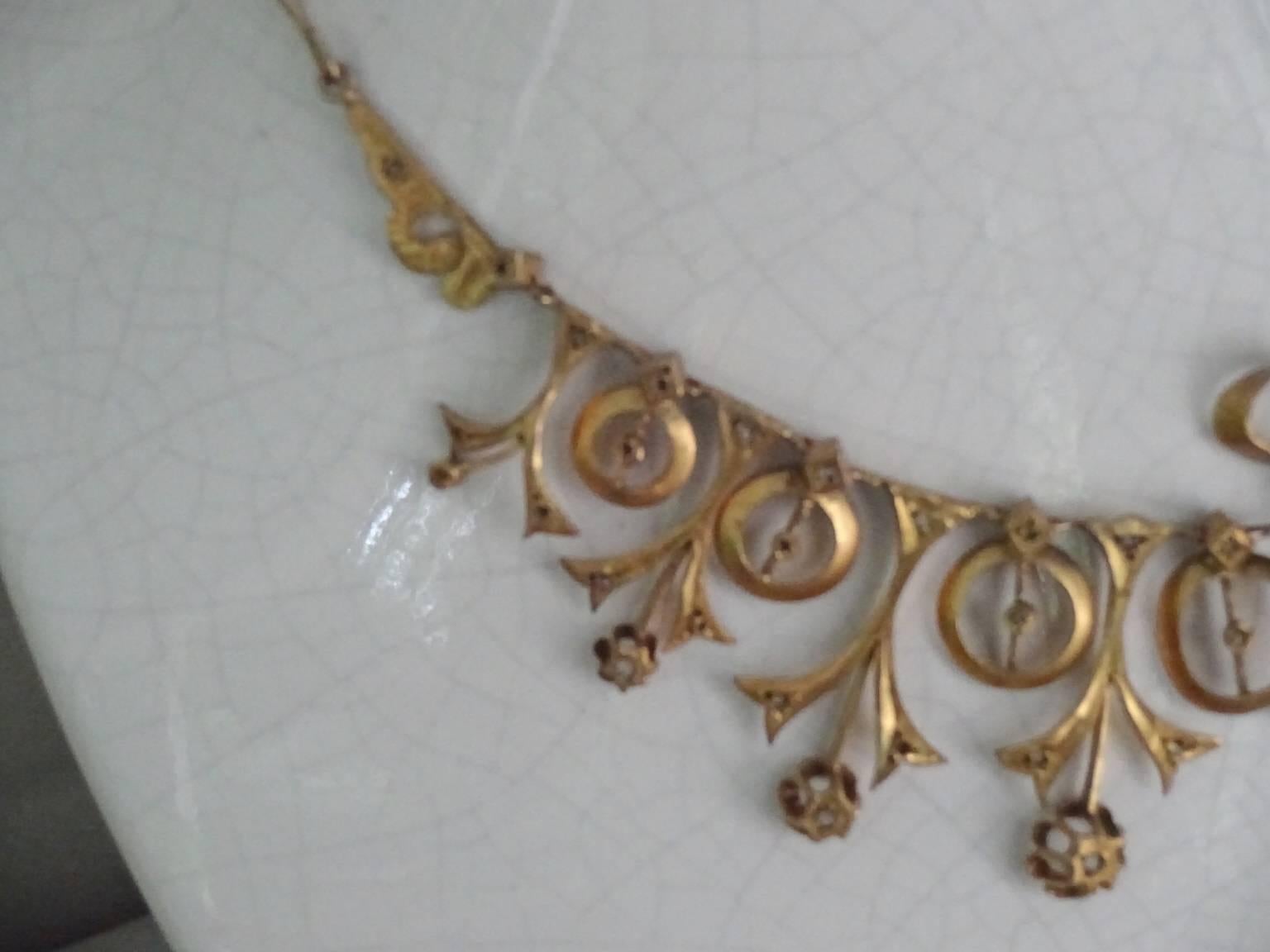Late 19th Century Ottoman Period Brass and Paste Diamond Necklace 1