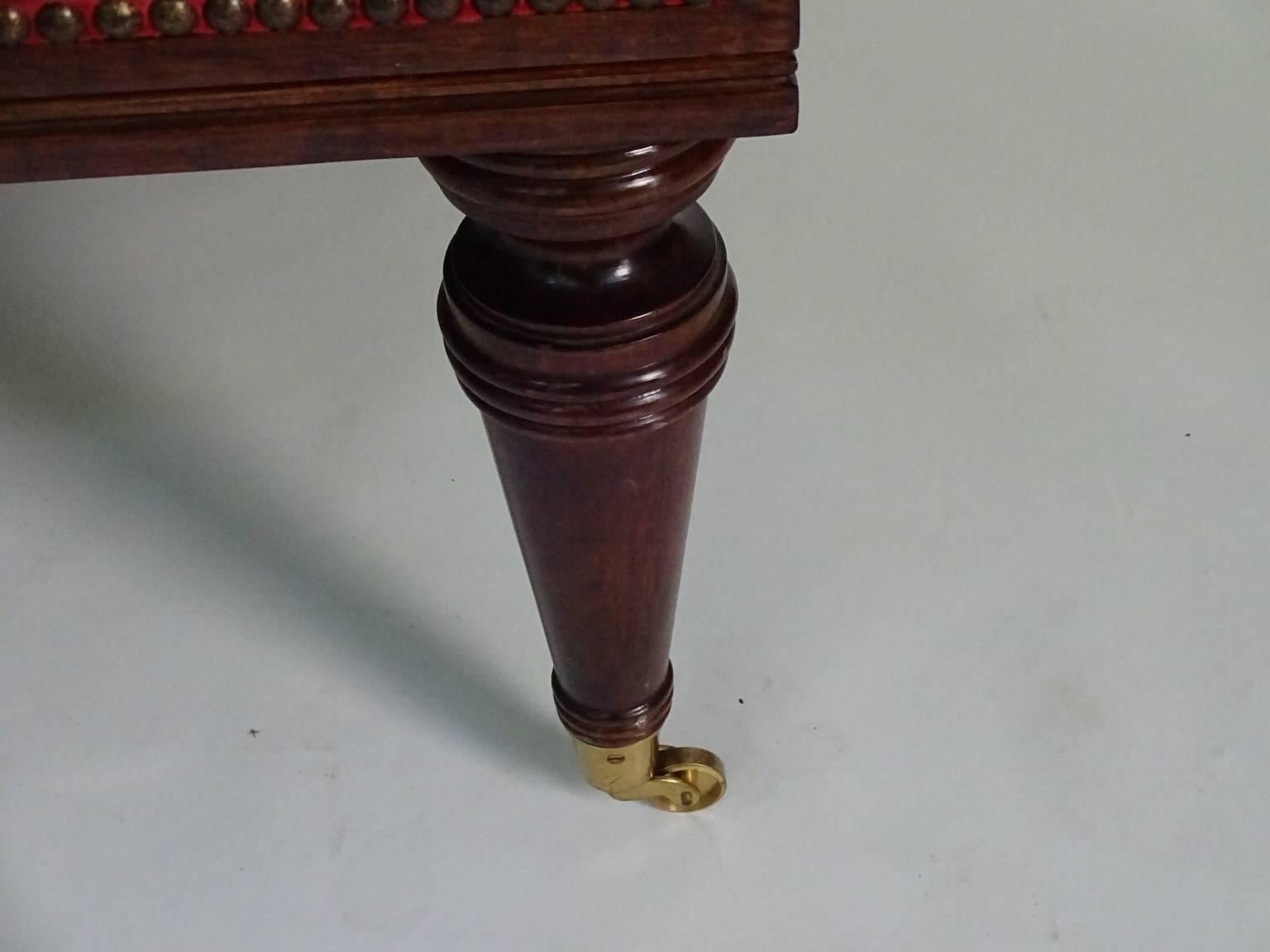 Polished Victorian Mahogany Bench with Beadwork Needlepoint Seat