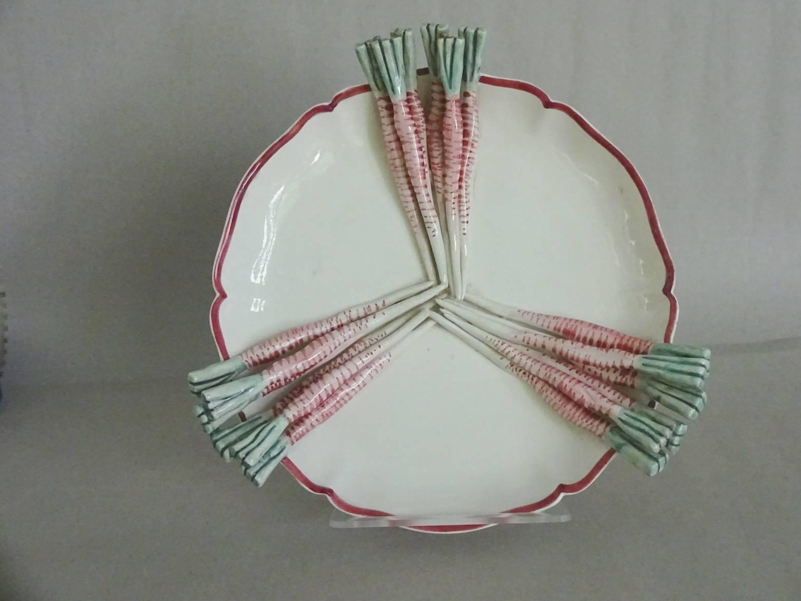 Glazed White Ground Trompe L'oeil Pottery Radish Plate For Sale