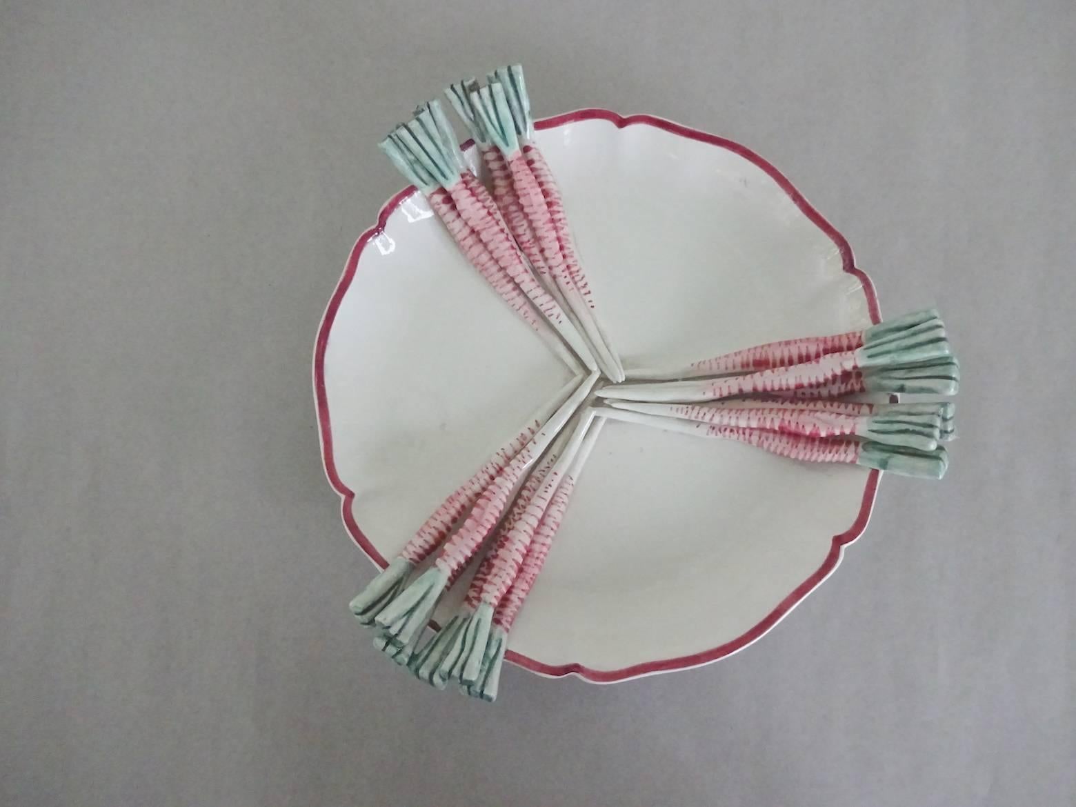 Late 20th Century White Ground Trompe L'oeil Pottery Radish Plate For Sale