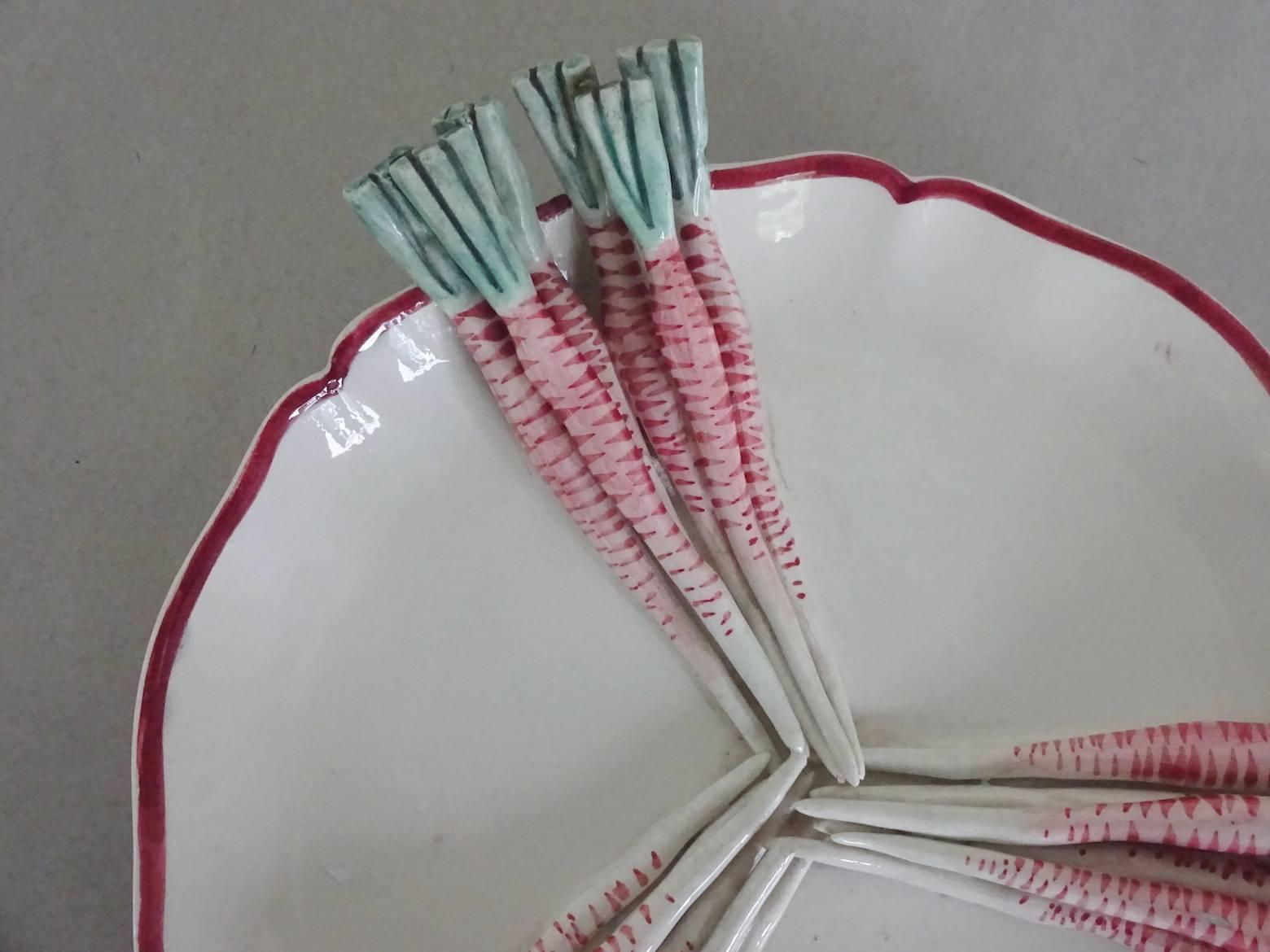 Ceramic White Ground Trompe L'oeil Pottery Radish Plate For Sale