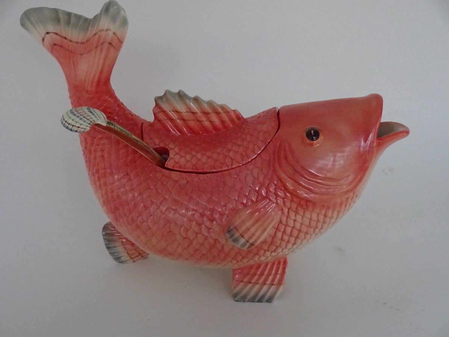 Chinese Fitz and Floyd Pottery Carp-Form Tureen with Ladle