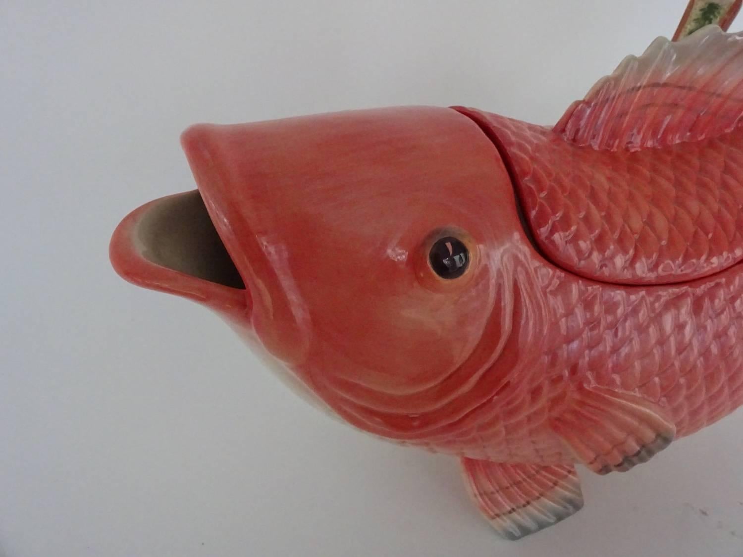 Fitz and Floyd Pottery Carp-Form Tureen with Ladle In Excellent Condition In Hudson, NY