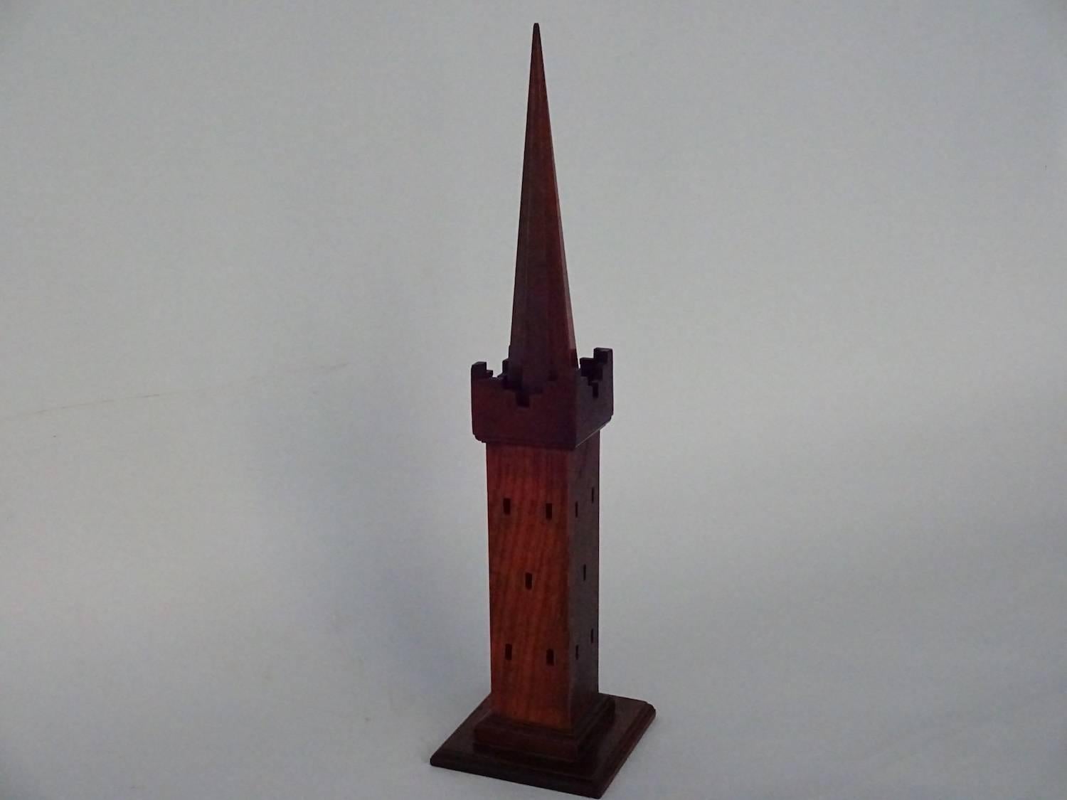 Oak Architectural Tower Model with Spire For Sale 2