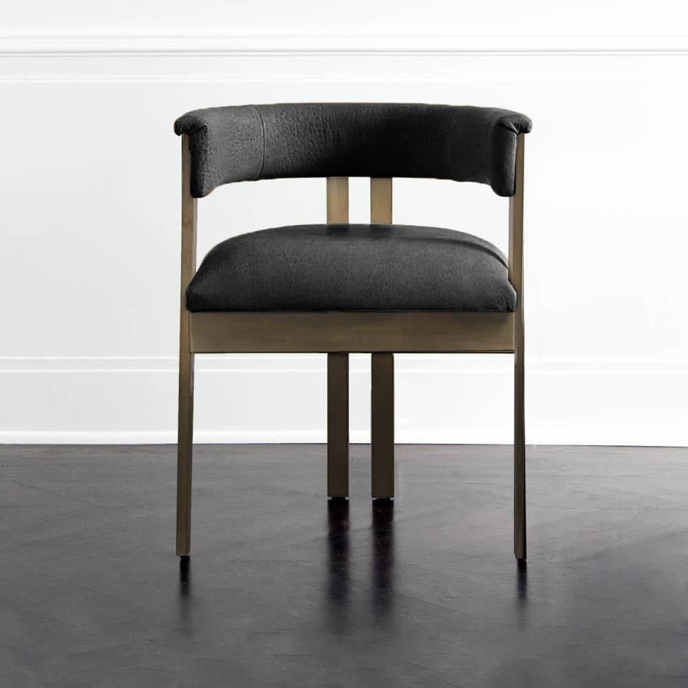 Elliott Dining Chairs, Burnished Brass and Ivory Leather For Sale at