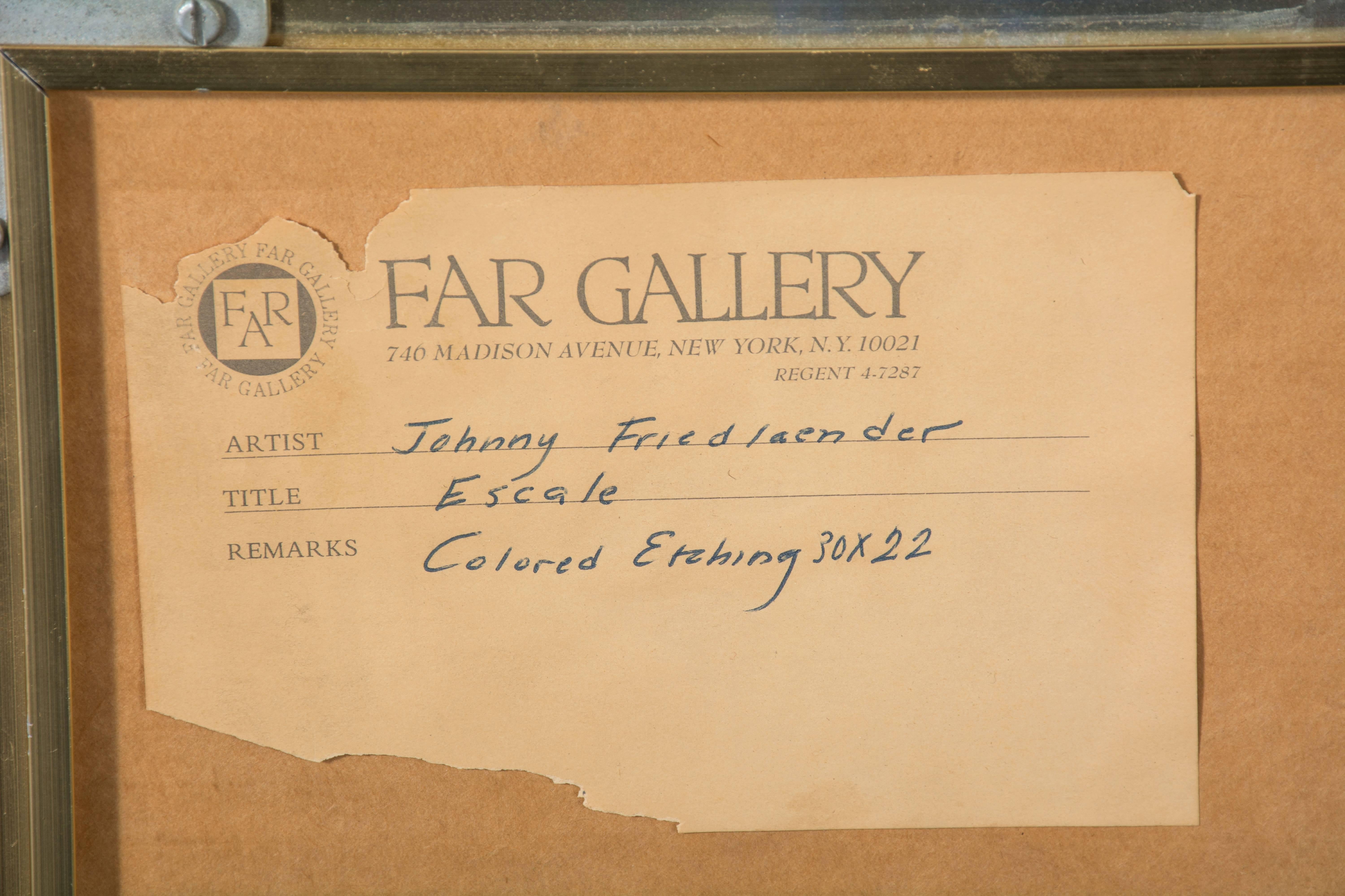 American Vintage Mid-Century Etching Signed Johnny Friedlaender 