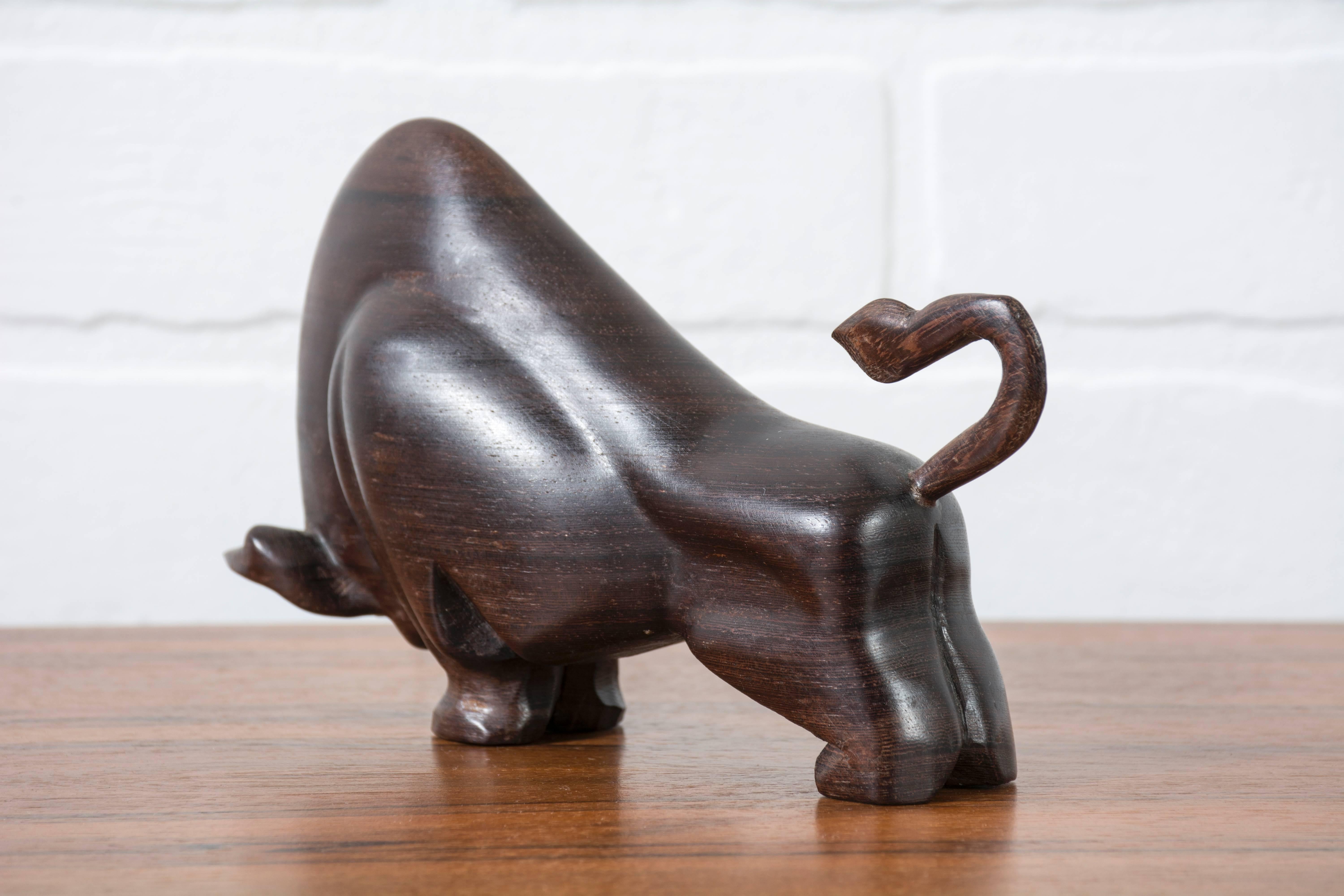 Vintage Mid-Century Wood Bull Sculpture In Good Condition In San Francisco, CA