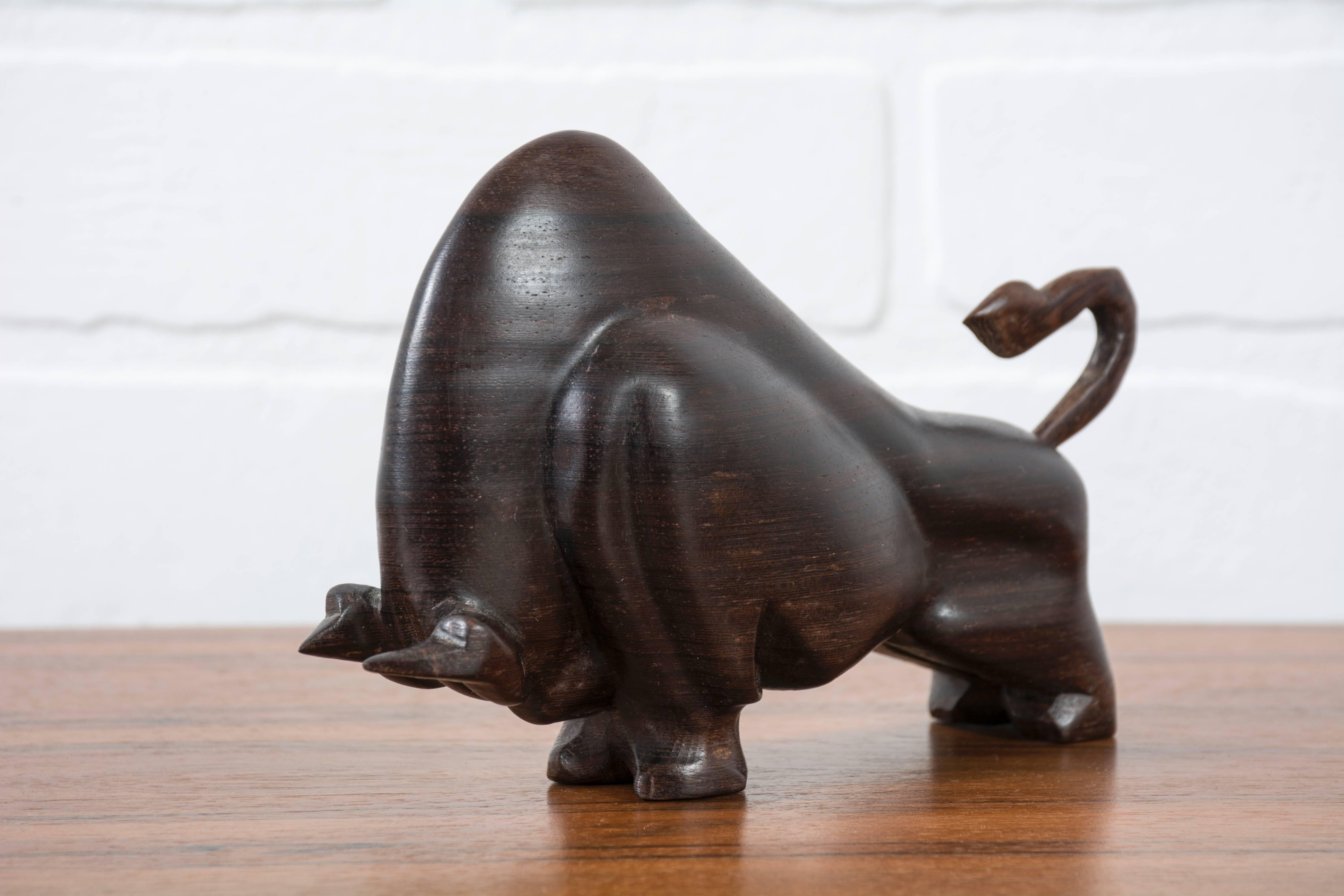 Unknown Vintage Mid-Century Wood Bull Sculpture