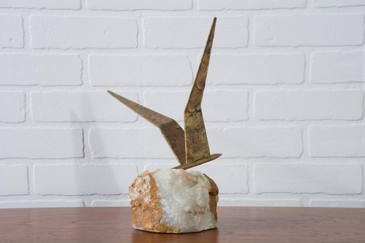 Carved Vintage Bird in Flight Sculpture on White Onyx Stone by Curtis Jere