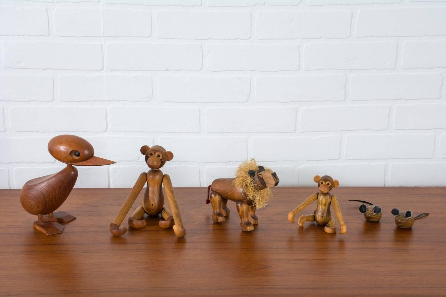 Mid-Century Modern Set of Six Vintage Mid-Century Wood Animal Toys