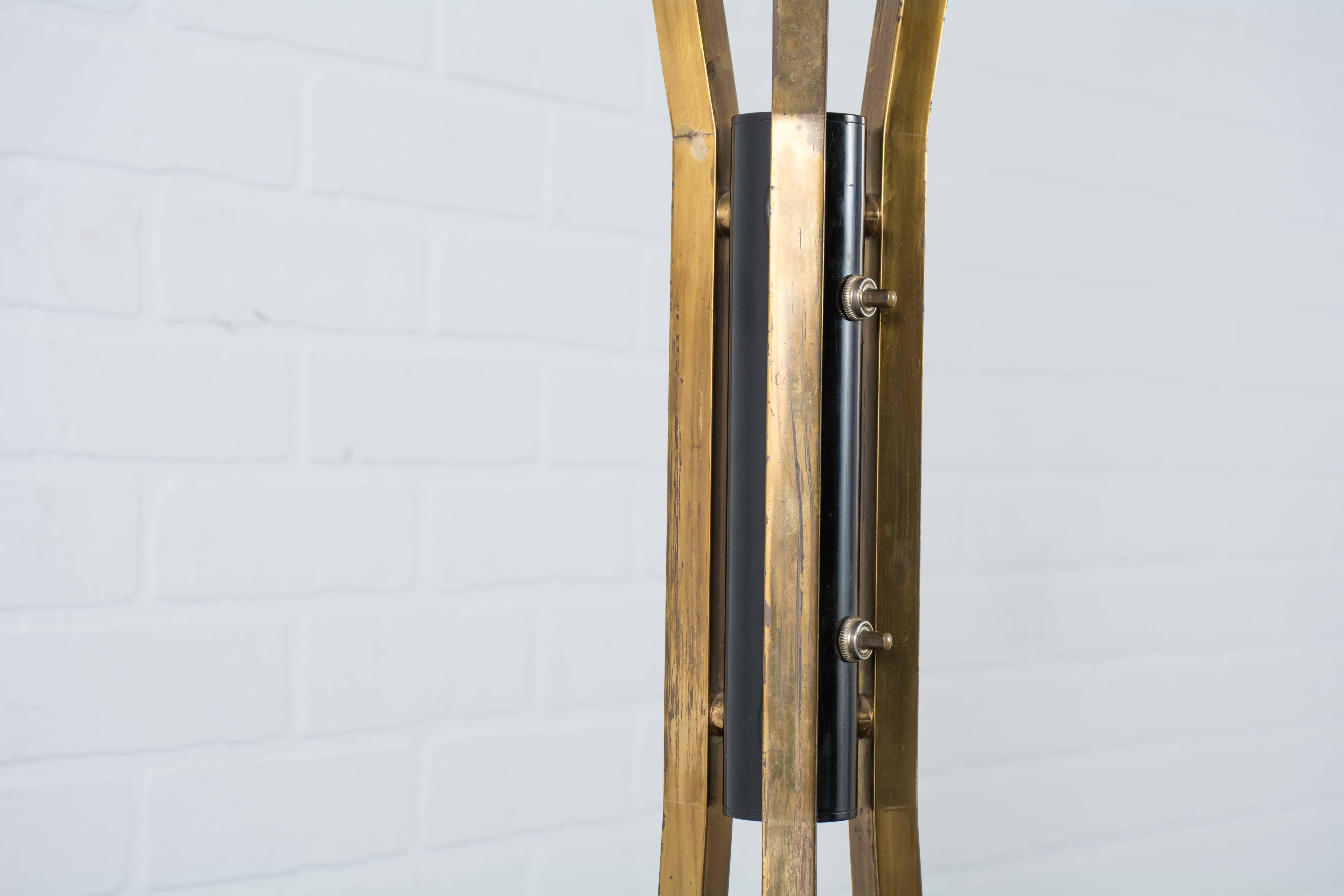 Etched Gaetano Sciolari for Stilnovo Large Brass Floor Lamp, Italy, 1950s