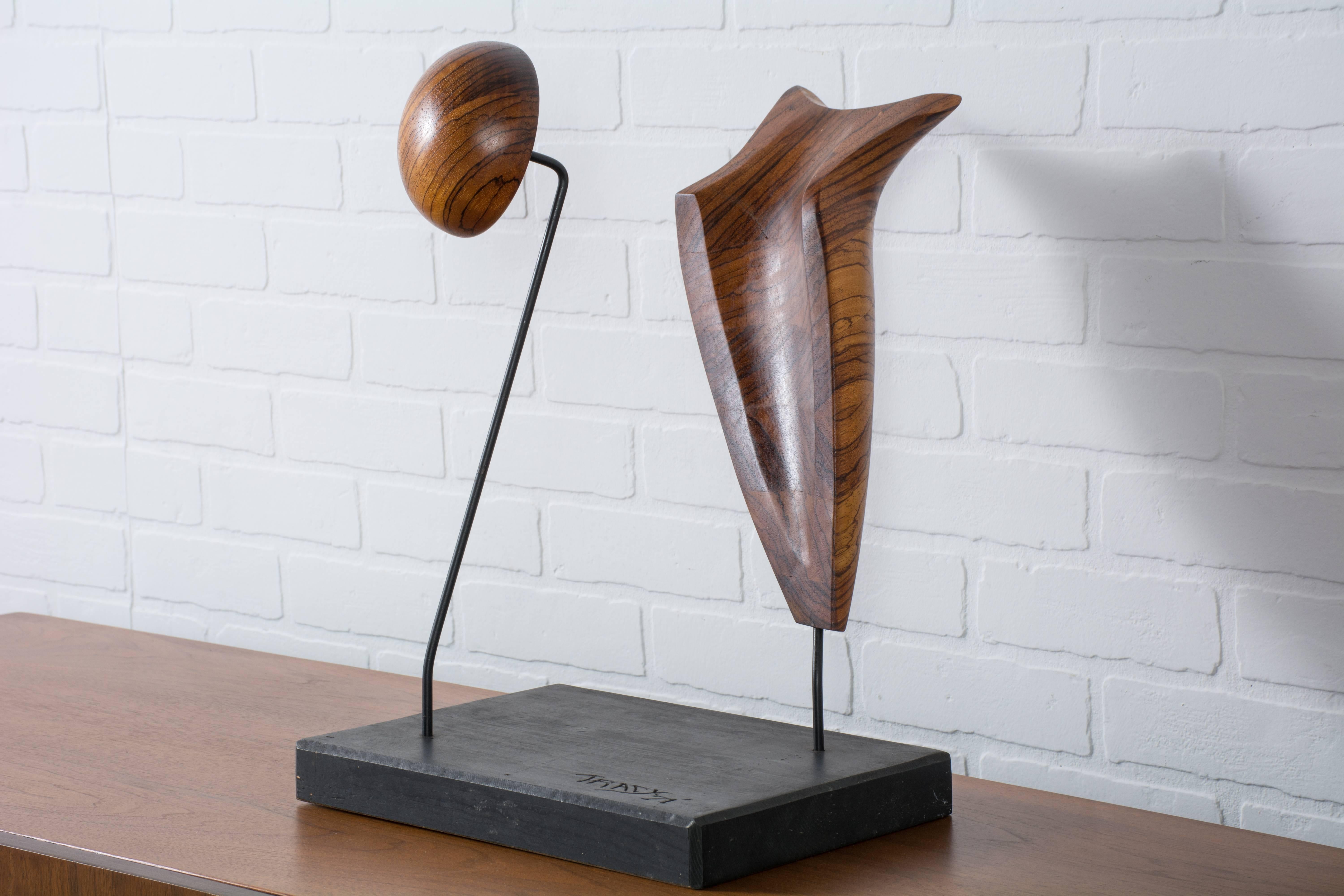 American Abstract Wood Sculpture Signed Tracy, 1971