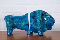 Bitossi for Raymor Rimini Blu Bull Bookends