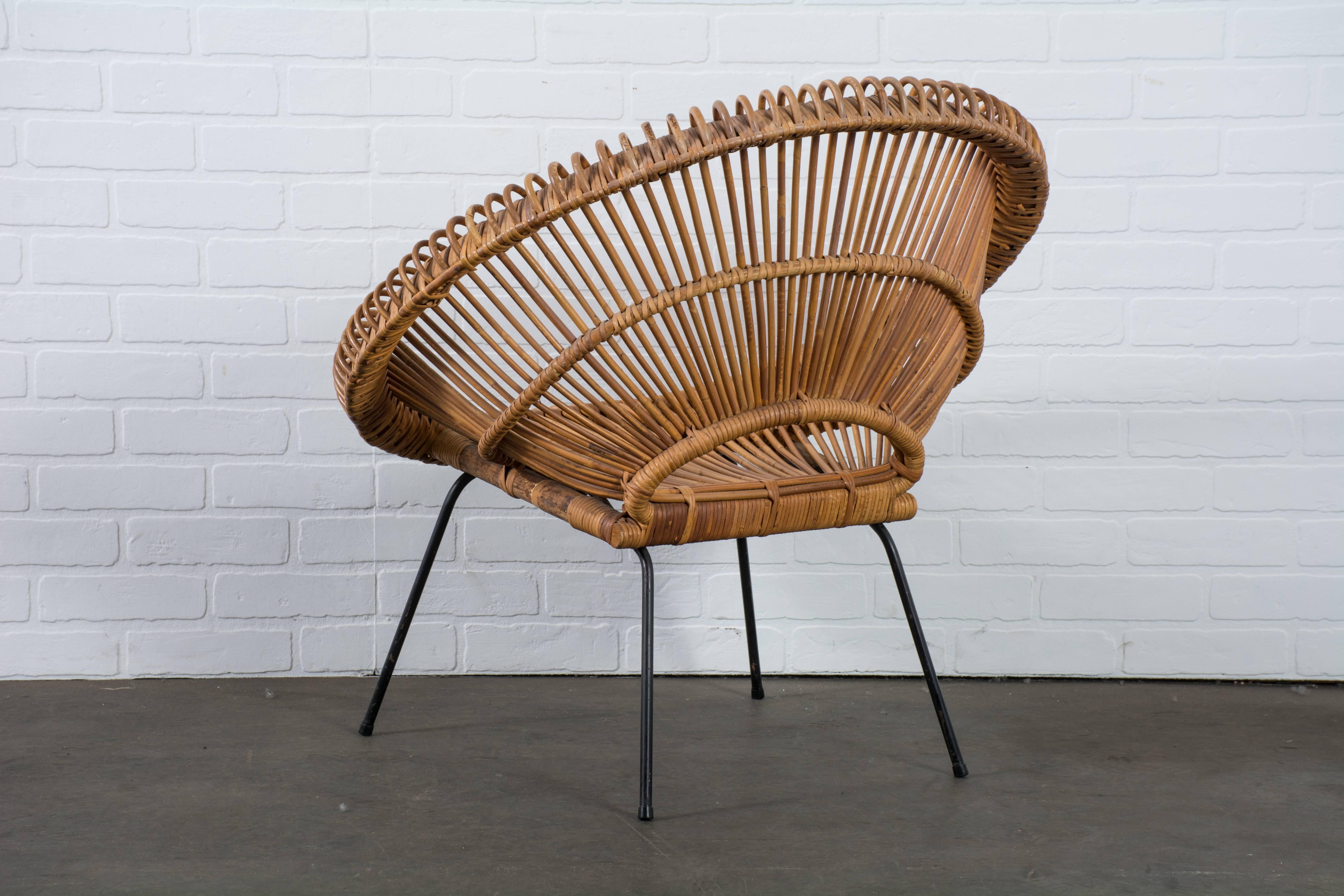 Vintage Mid-Century Rattan Chair in Manner of Janine Abraham and Dirk Jan Rol In Good Condition In San Francisco, CA