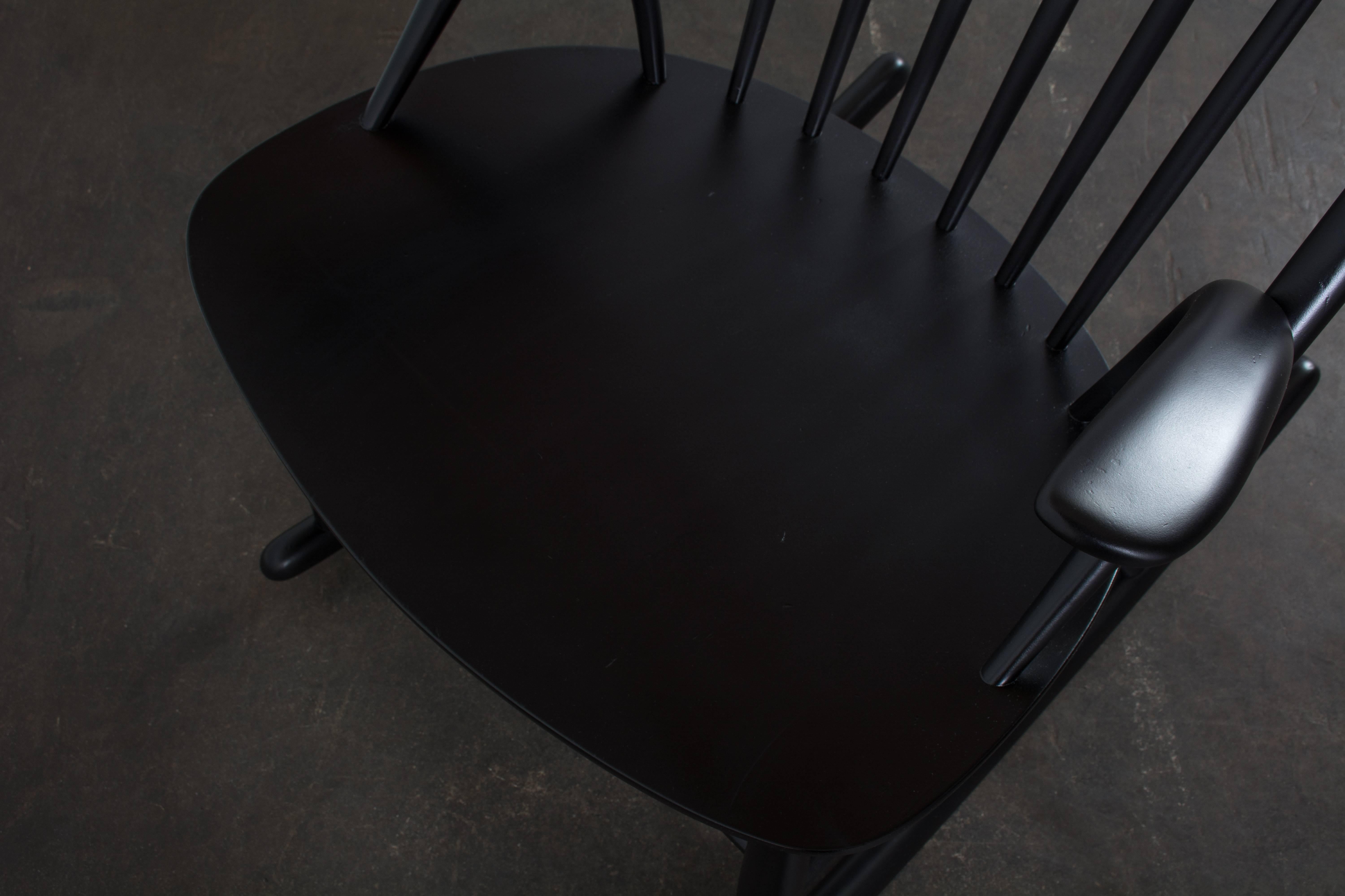 Illum Wikkelso Black Rocking Chair, Denmark, 1950s 1