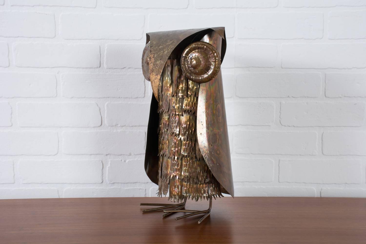 Copper Vintage Mid-Century Metal Owl Sculpture For Sale