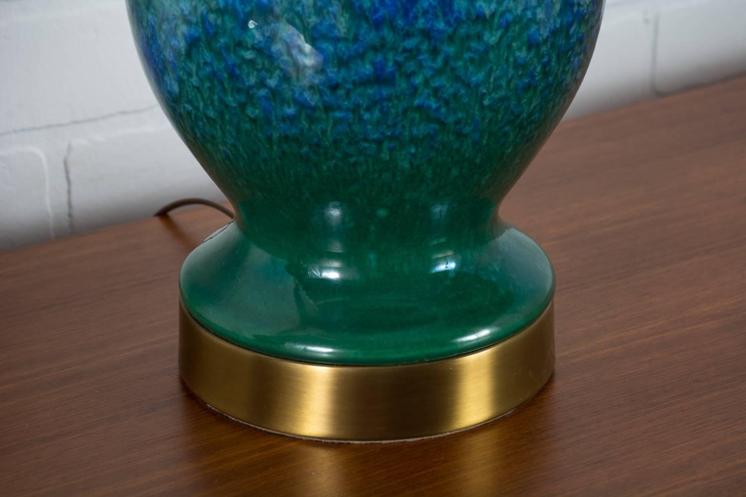 American Pair of Vintage Mid-Century Blue and Green Ceramic Table Lamps