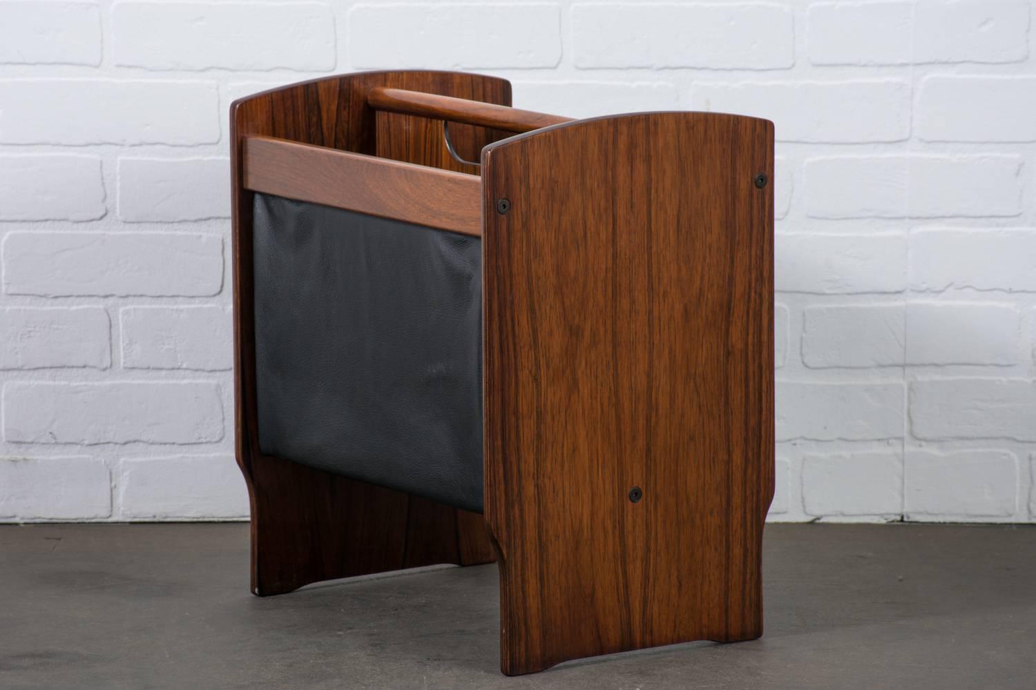Danish Modern Rosewood and Leather Magazine Rack In Good Condition In San Francisco, CA
