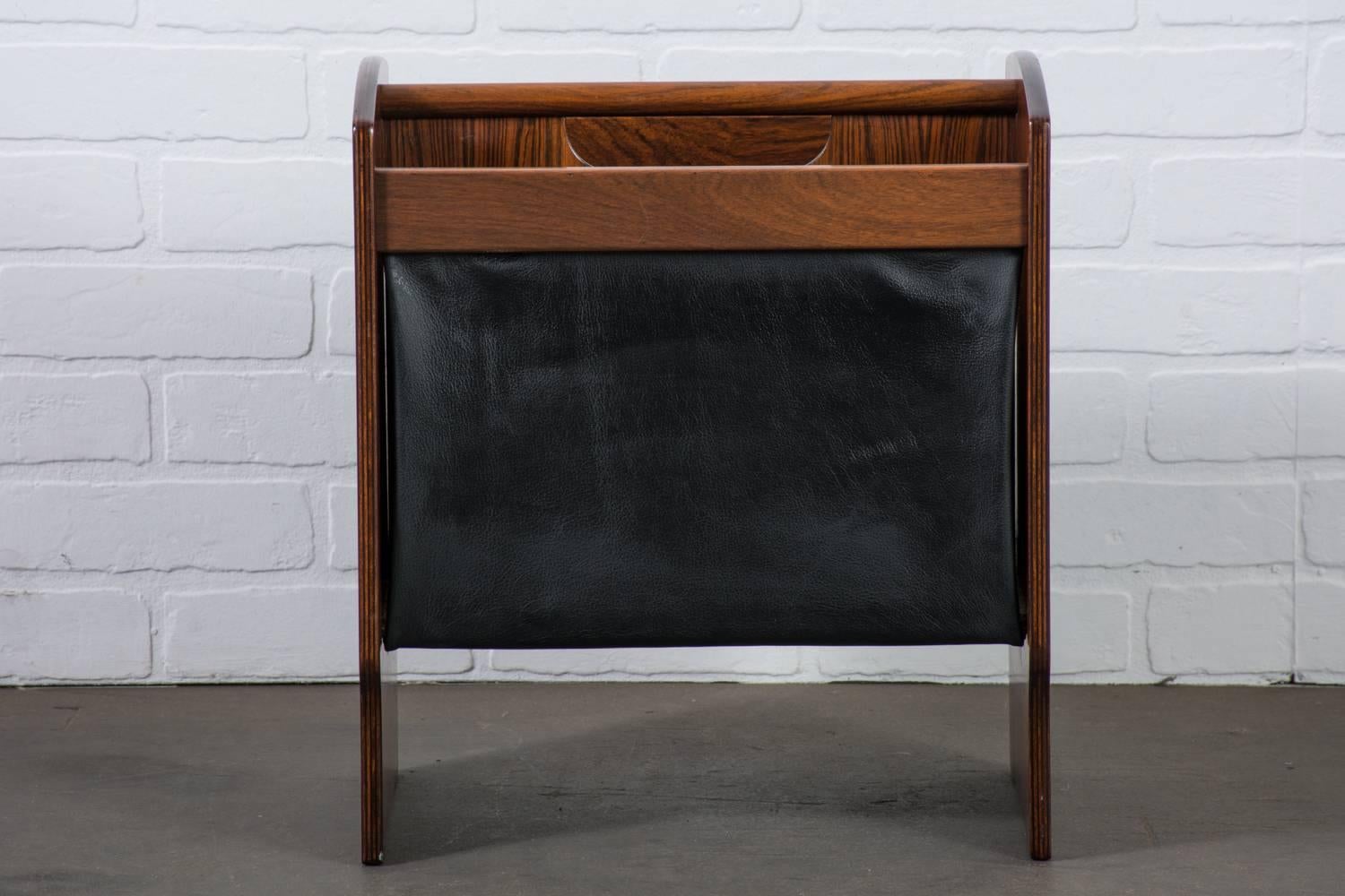 Danish Modern Rosewood and Leather Magazine Rack 1