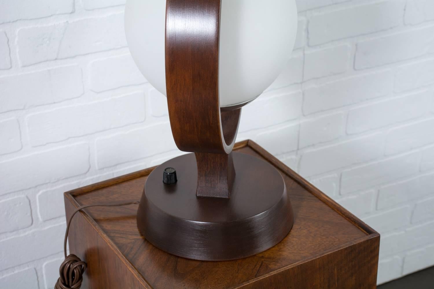 20th Century Modeline Walnut and Frosted Glass Globe Lamp, 1960s