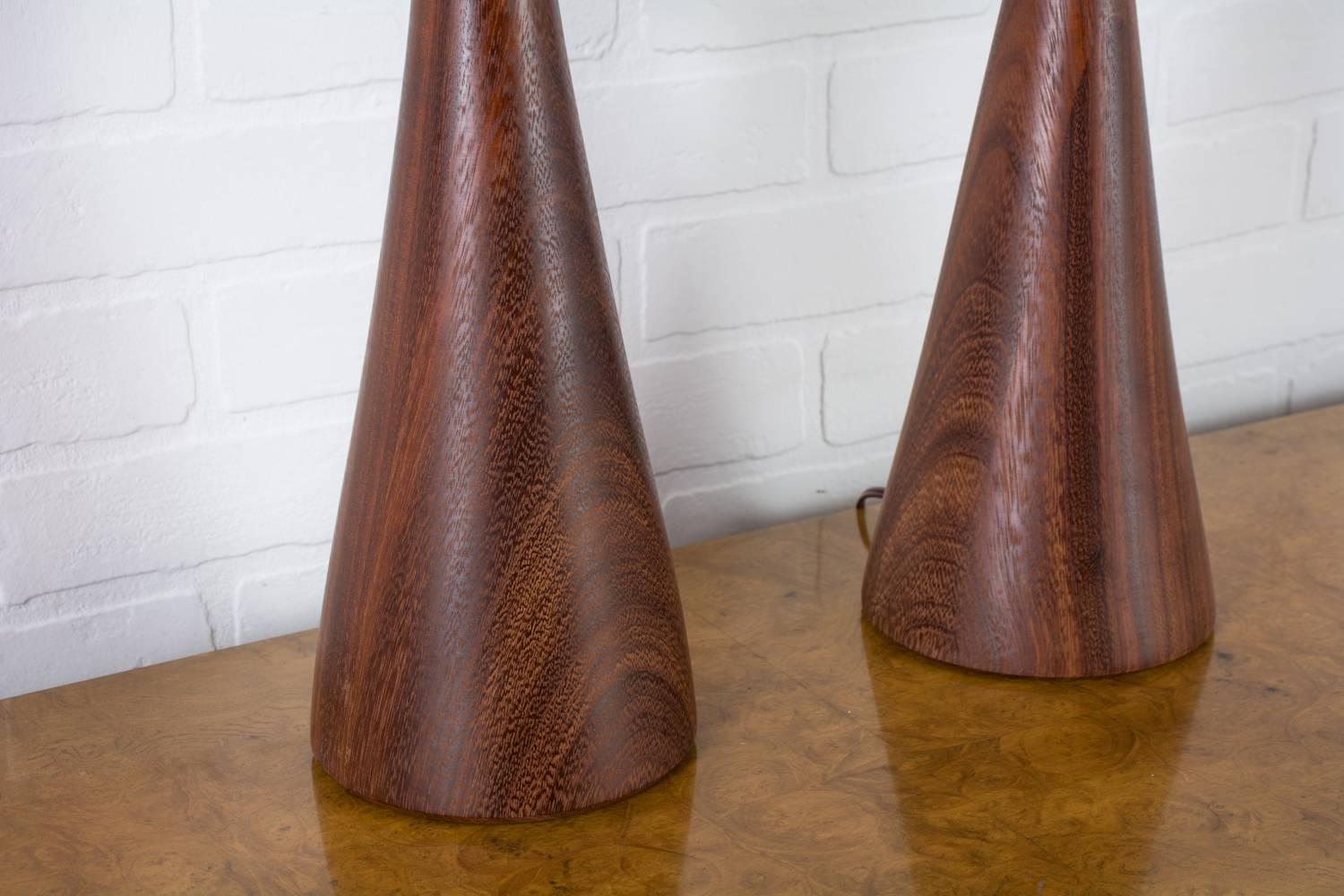 Mid-Century Modern Pair of Vintage Midcentury Geometric Walnut Table Lamps